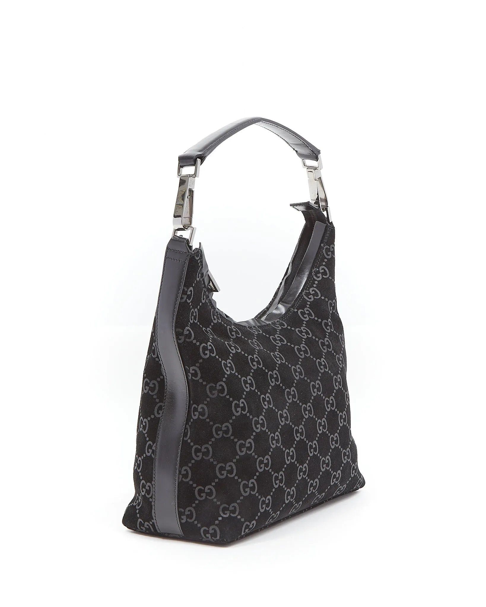 Gucci Black Velvet / Grey Guccissima Small Hobo Shoulder Bag
