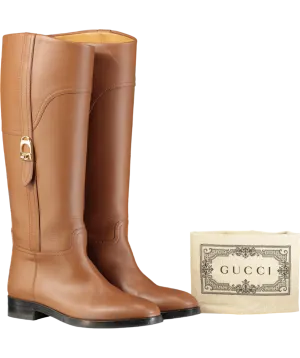 Gucci Brown Leather Flat Knee-high Boots UK 3 EU 36 👠