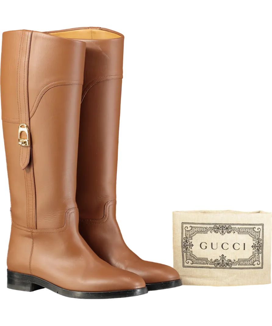 Gucci Brown Leather Flat Knee-high Boots UK 3 EU 36 👠