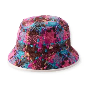 Gucci Checked Wool-Blend Pink & Blue Tweed Bucket Hat