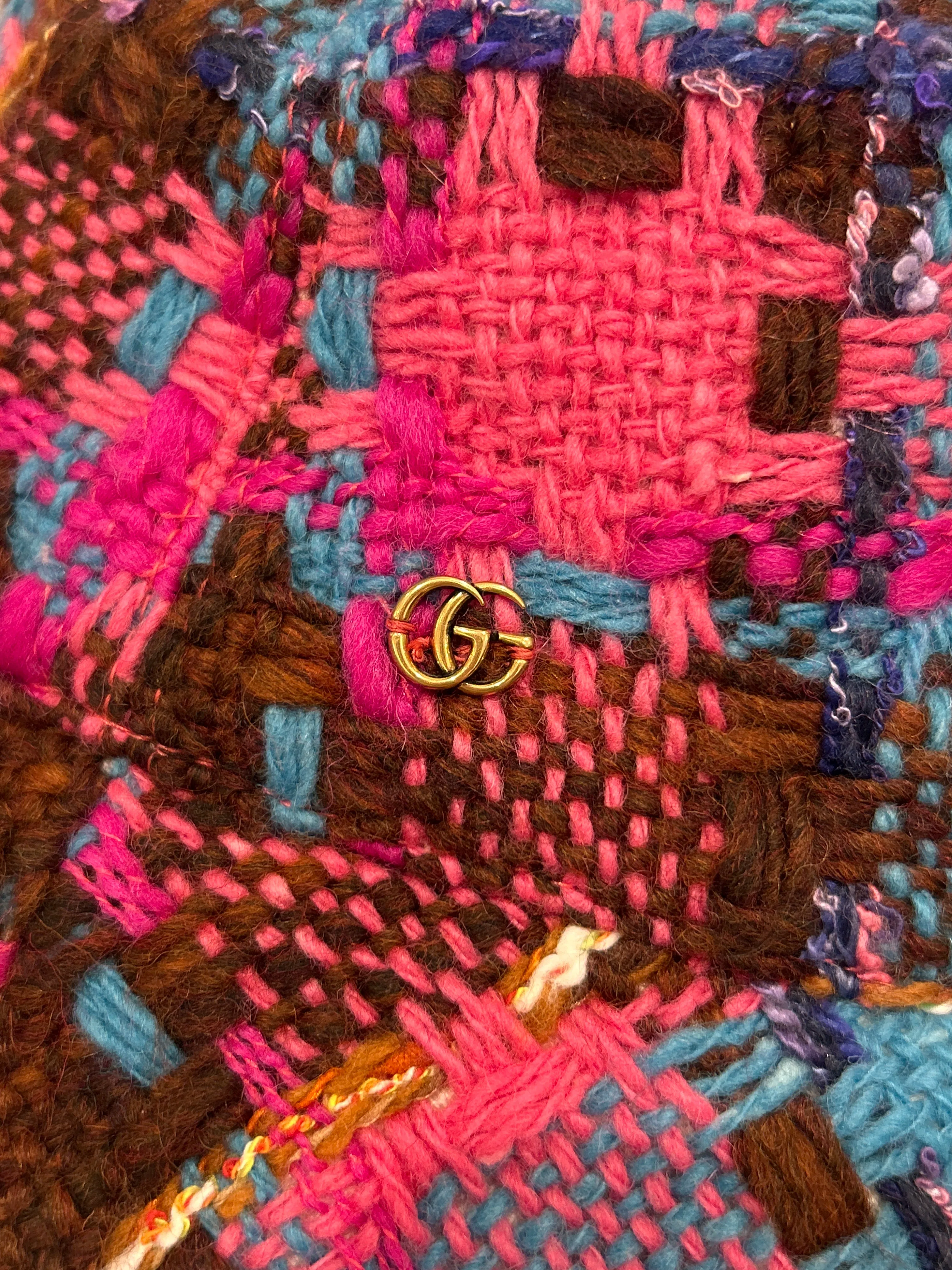 Gucci Checked Wool-Blend Pink & Blue Tweed Bucket Hat
