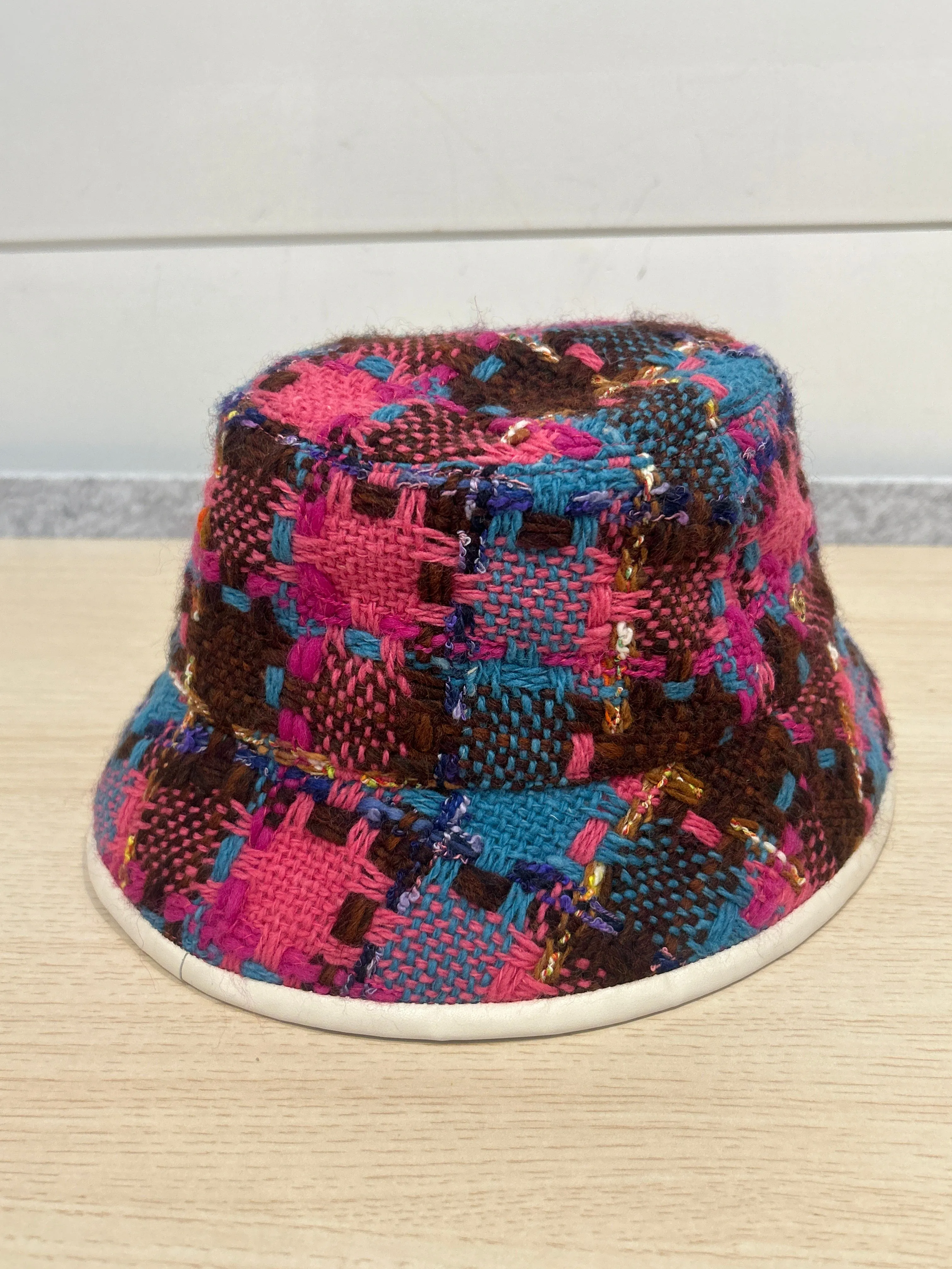 Gucci Checked Wool-Blend Pink & Blue Tweed Bucket Hat