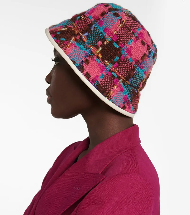 Gucci Checked Wool-Blend Pink & Blue Tweed Bucket Hat