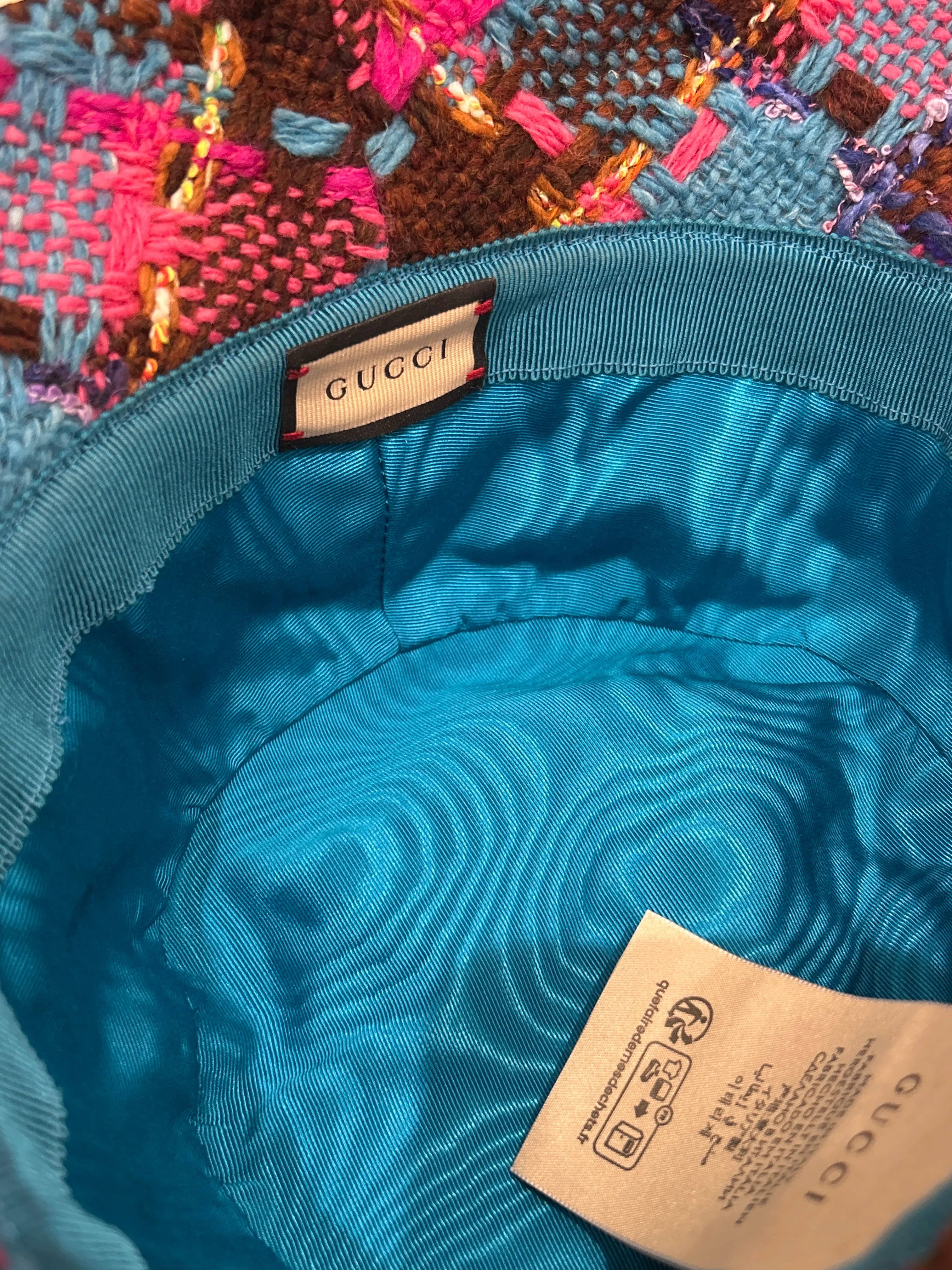 Gucci Checked Wool-Blend Pink & Blue Tweed Bucket Hat