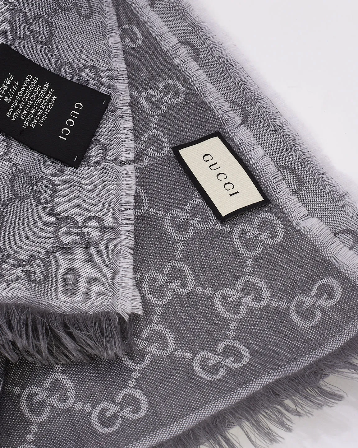 Gucci Grey Wool GG Guccissima Scarf