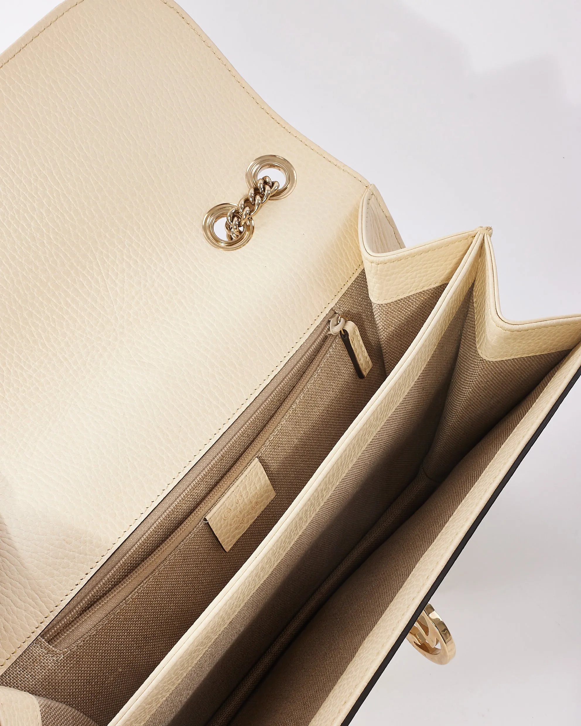 Gucci Off White Calfskin Leather Dollar Interlocking G Shoulder Bag