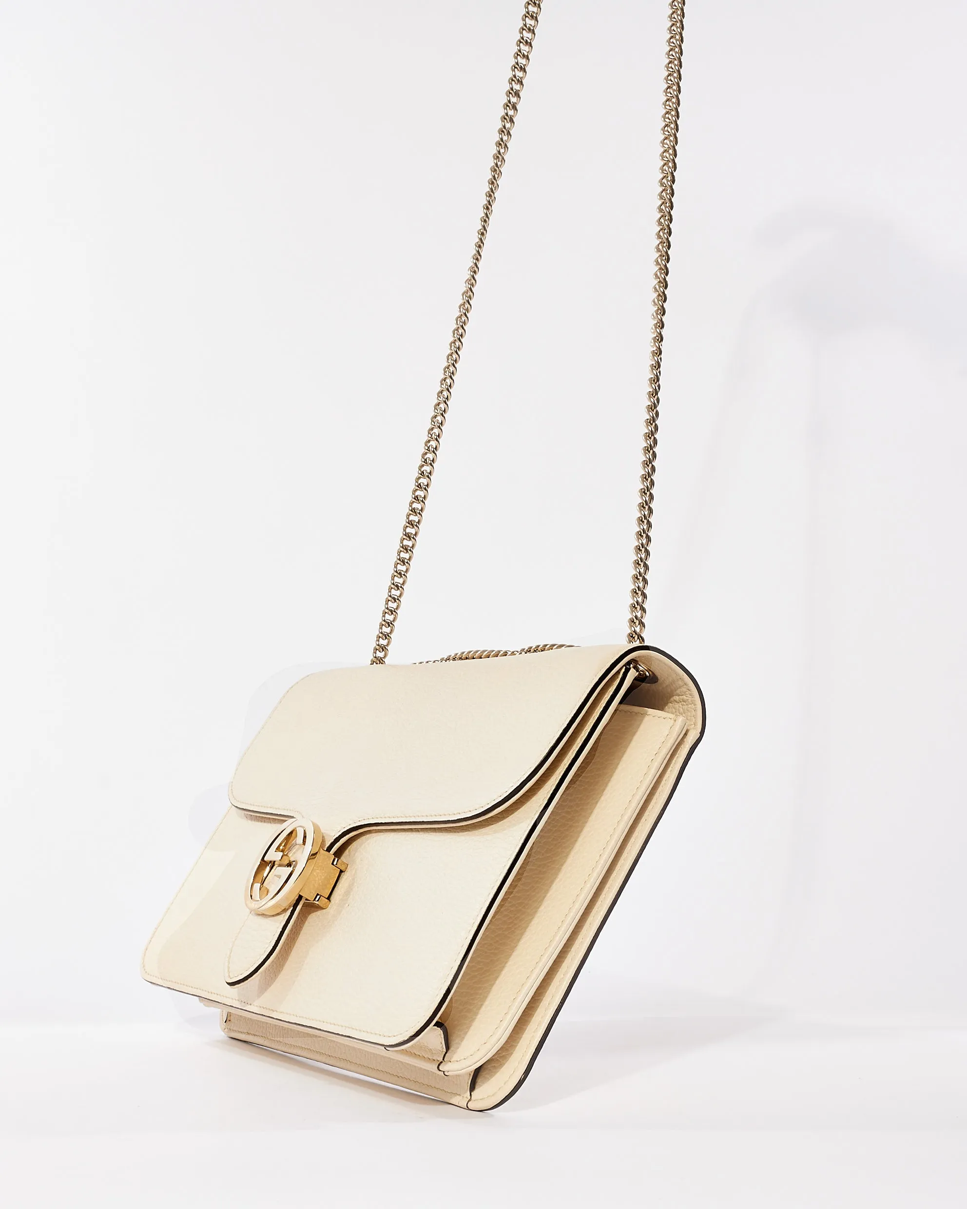 Gucci Off White Calfskin Leather Dollar Interlocking G Shoulder Bag