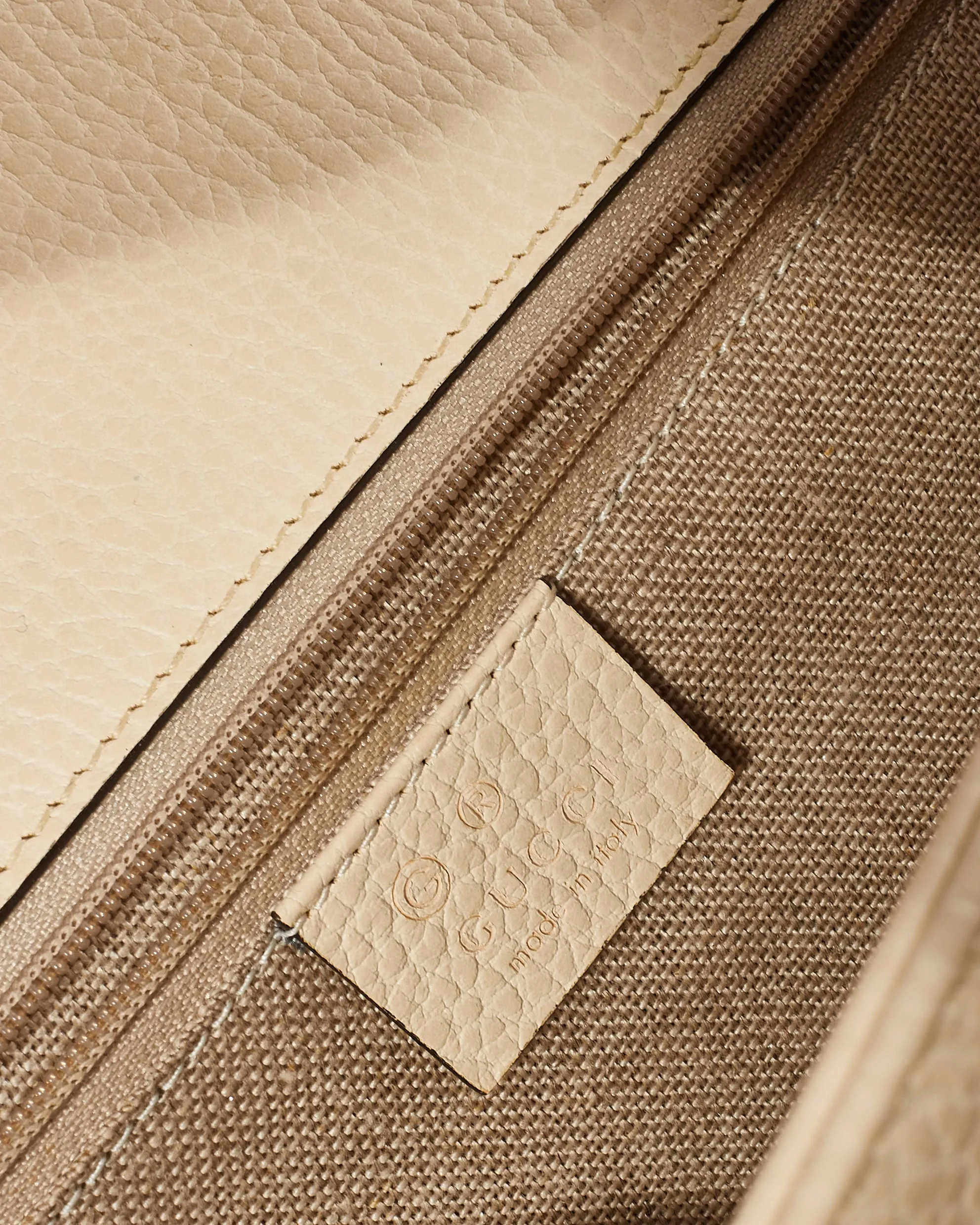 Gucci Off White Calfskin Leather Dollar Interlocking G Shoulder Bag