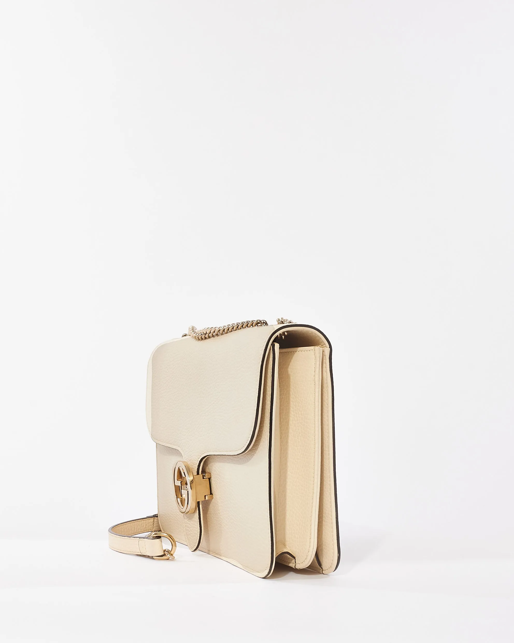 Gucci Off White Calfskin Leather Dollar Interlocking G Shoulder Bag