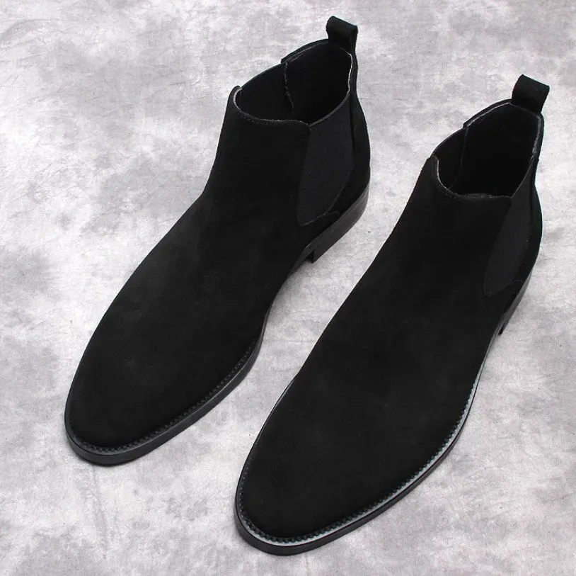 Handmade Black Suede Chelsea Boots for Men