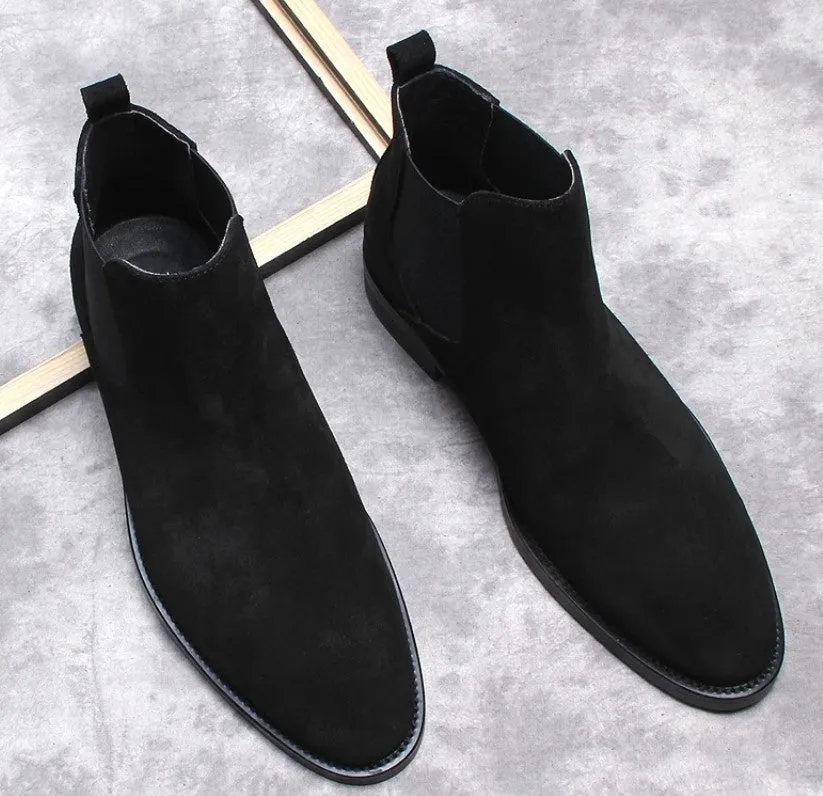 Handmade Black Suede Chelsea Boots for Men
