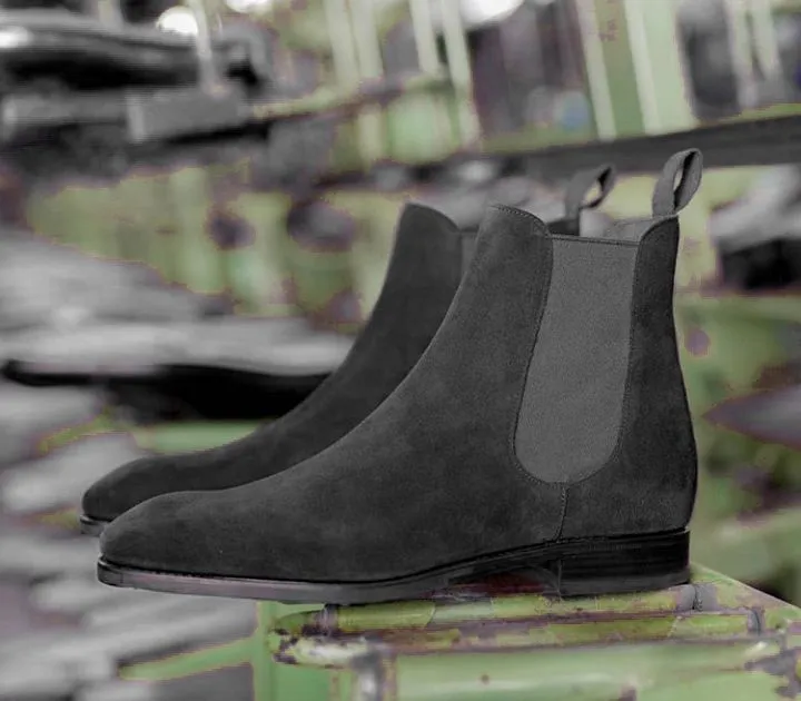 Handmade Dark Gray Suede Chelsea Boots for Men
