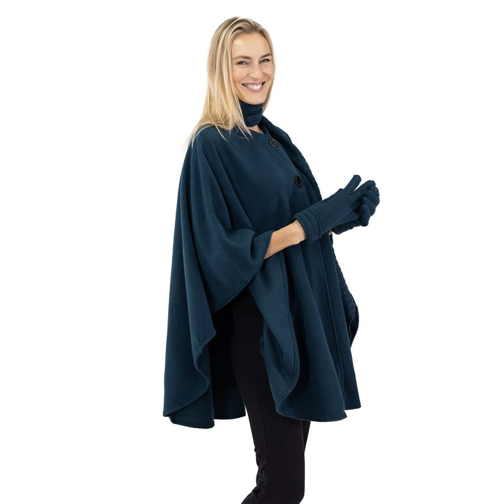 Hannah Cozy Coat Cape with Attached Scarf, and Gloves Set