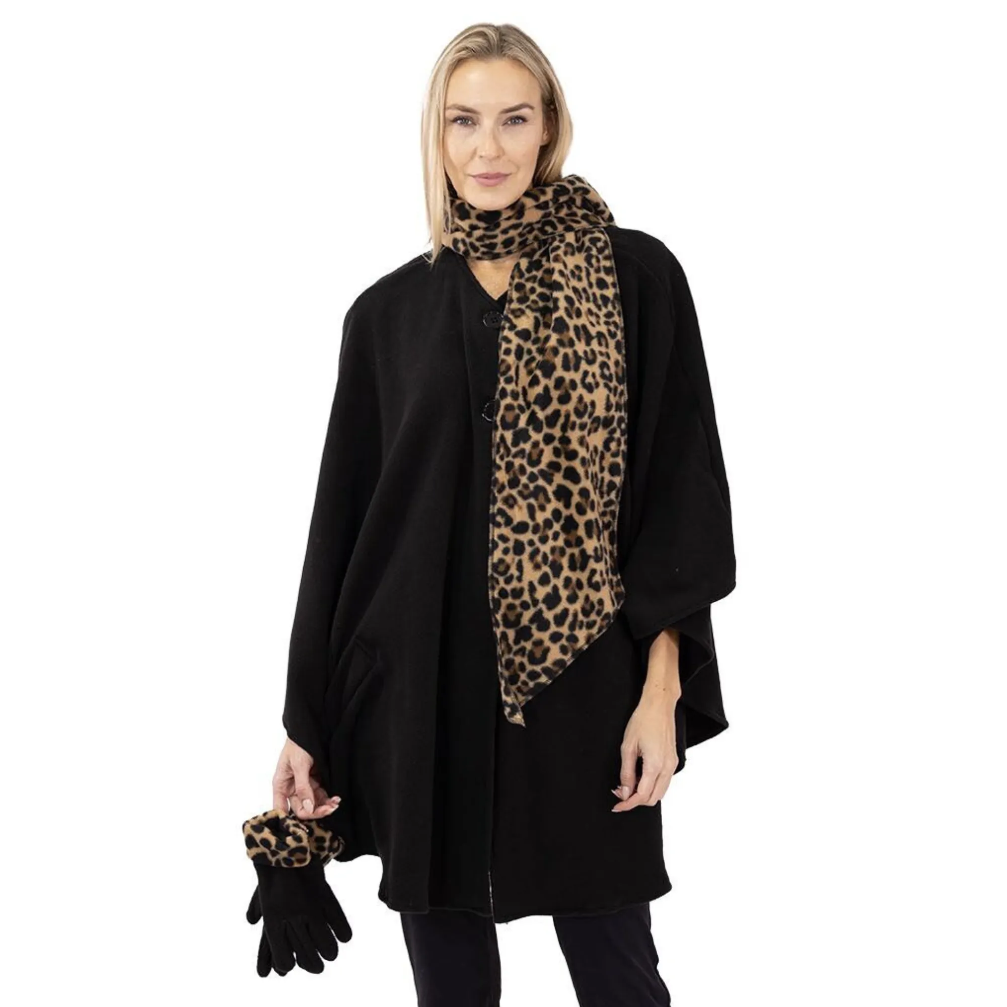 Hannah Cozy Coat Cape with Attached Scarf, and Gloves Set