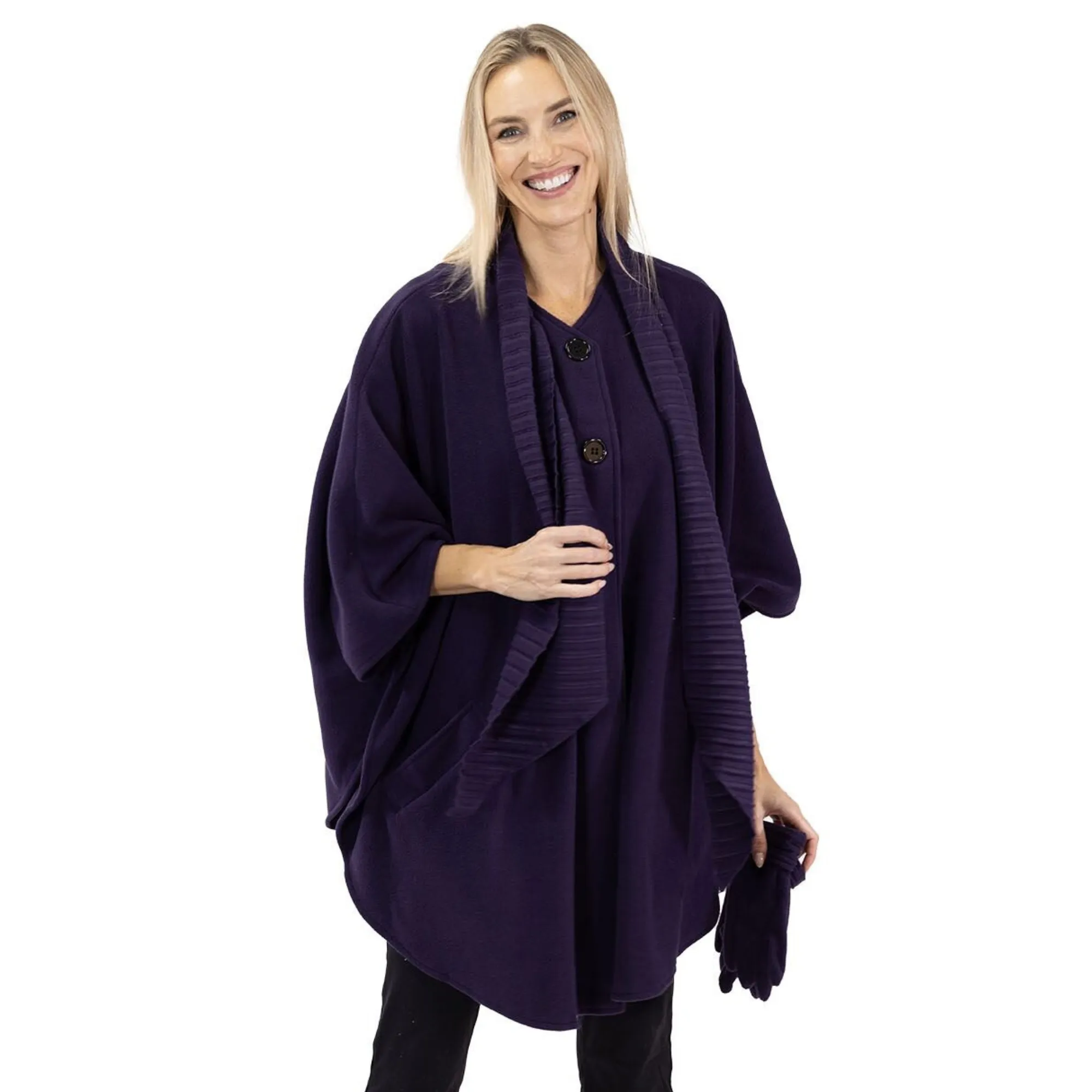 Hannah Cozy Coat Cape with Attached Scarf, and Gloves Set