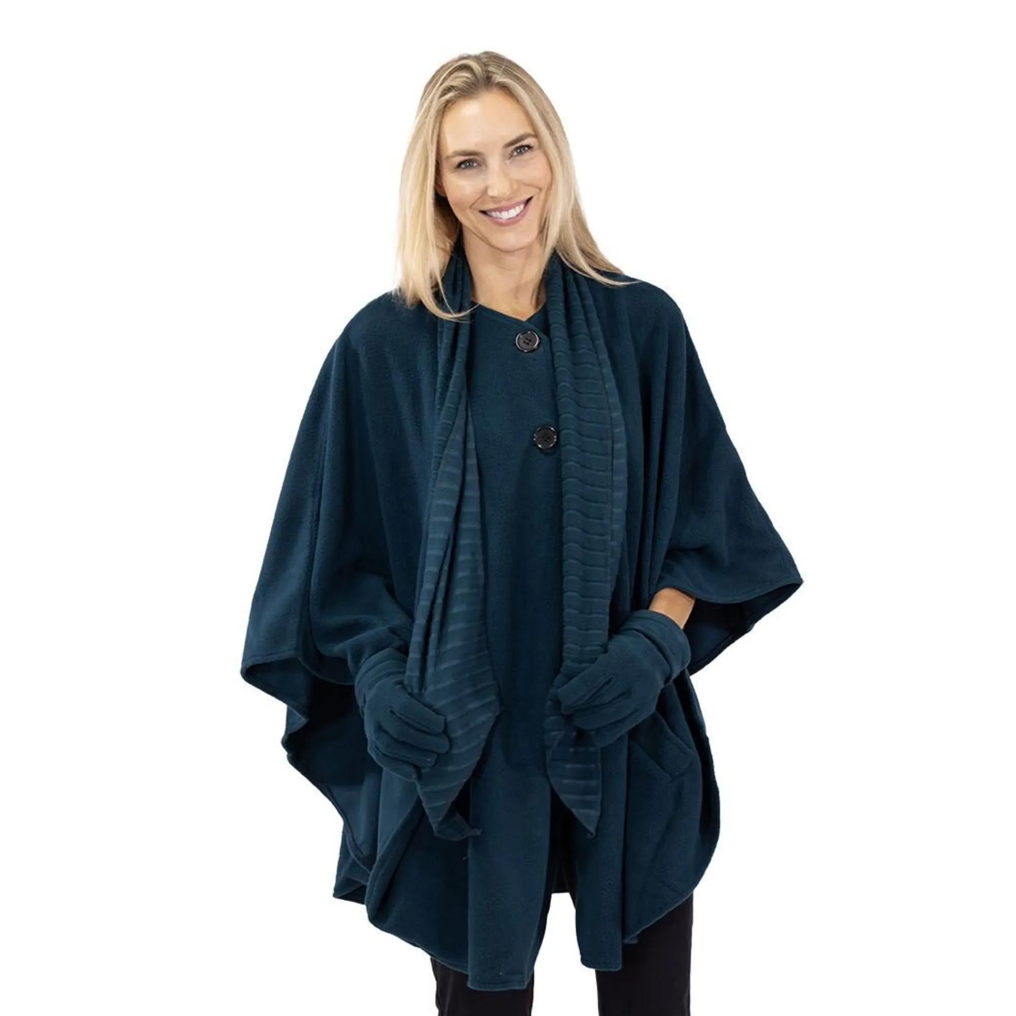 Hannah Cozy Coat Cape with Attached Scarf, and Gloves Set
