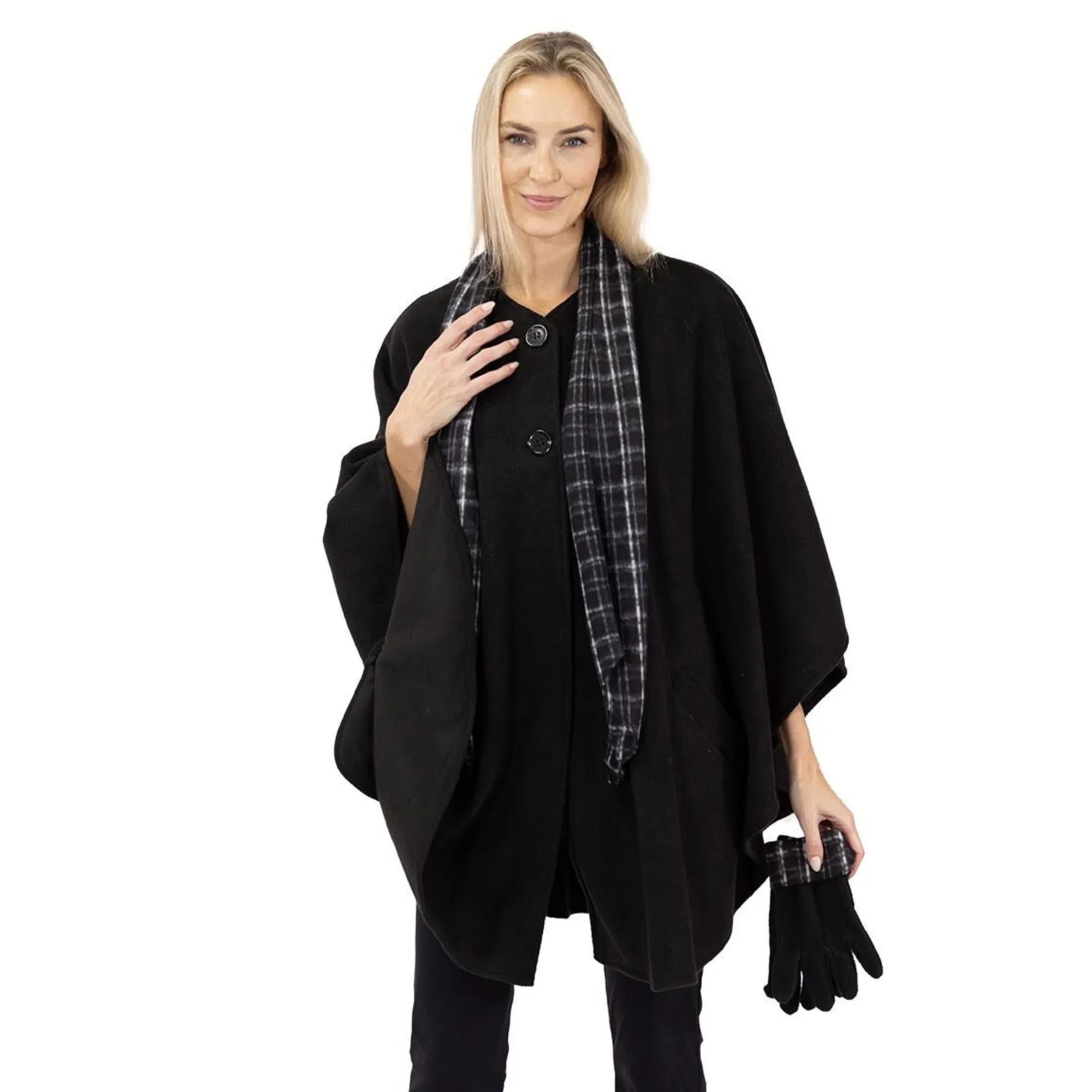 Hannah Cozy Coat Cape with Attached Scarf, and Gloves Set
