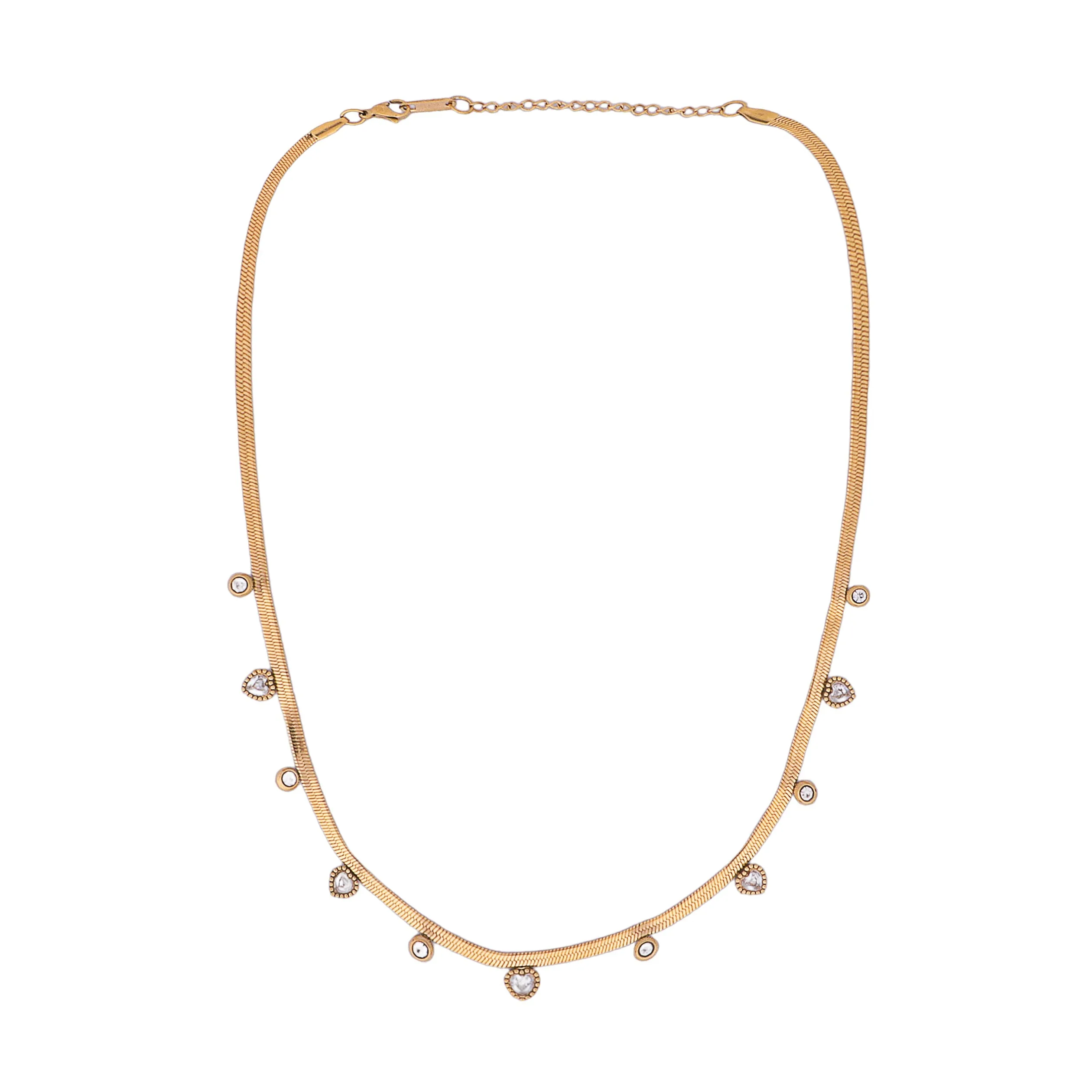 Heart Diamond Snake Chain Necklace Gold Plated, Waterproof and Anti-Tarnish