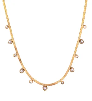 Heart Diamond Snake Chain Necklace Gold Plated, Waterproof and Anti-Tarnish