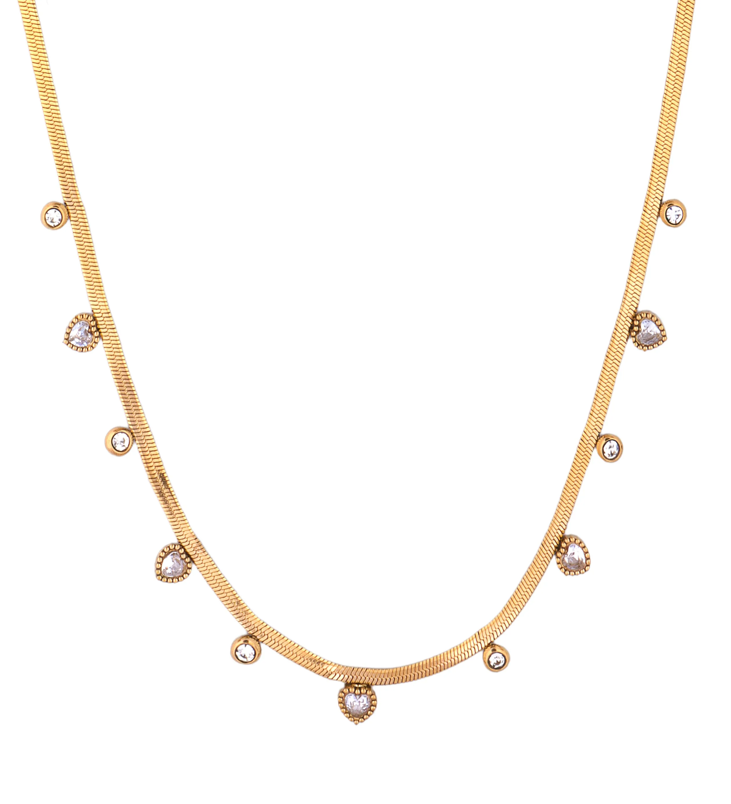 Heart Diamond Snake Chain Necklace Gold Plated, Waterproof and Anti-Tarnish