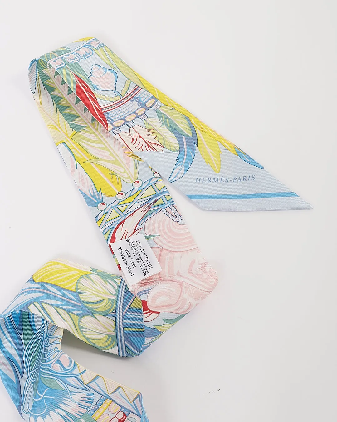 Hermes Baby Blue Multi Color Print Silk Twilly Scarf
