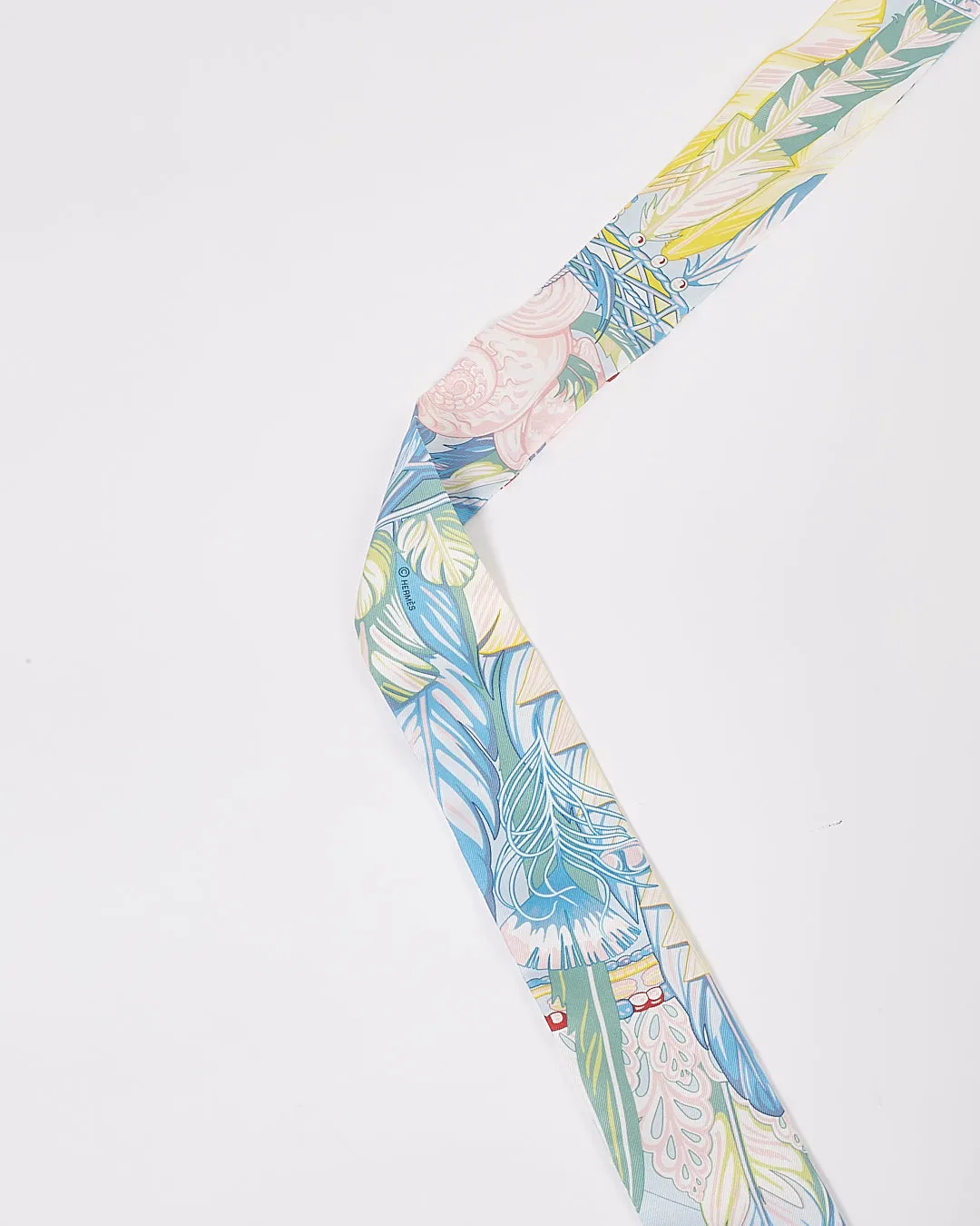 Hermes Baby Blue Multi Color Print Silk Twilly Scarf