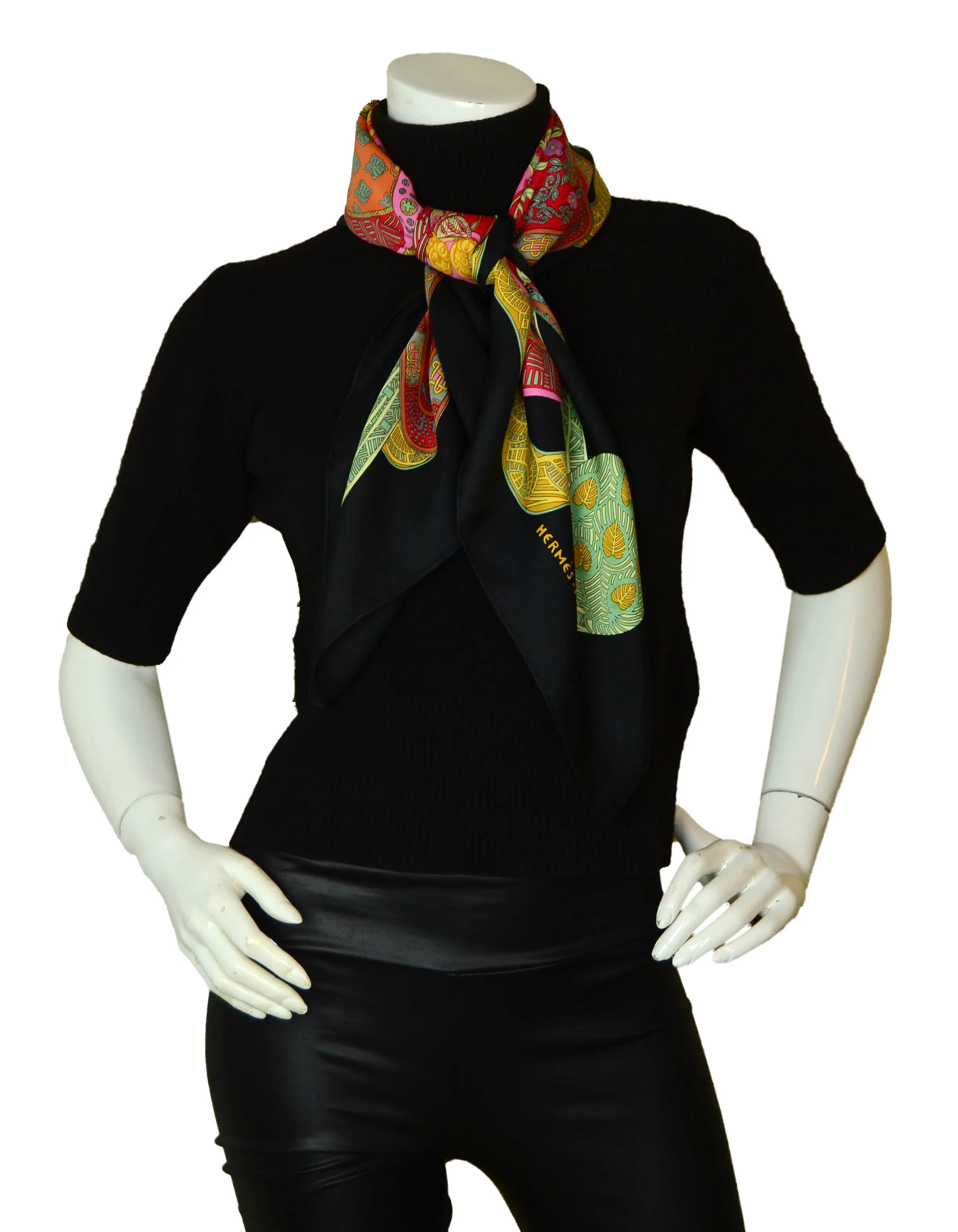 Hermes Black/Multicolor Art des Steppes 90cm Silk Scarf