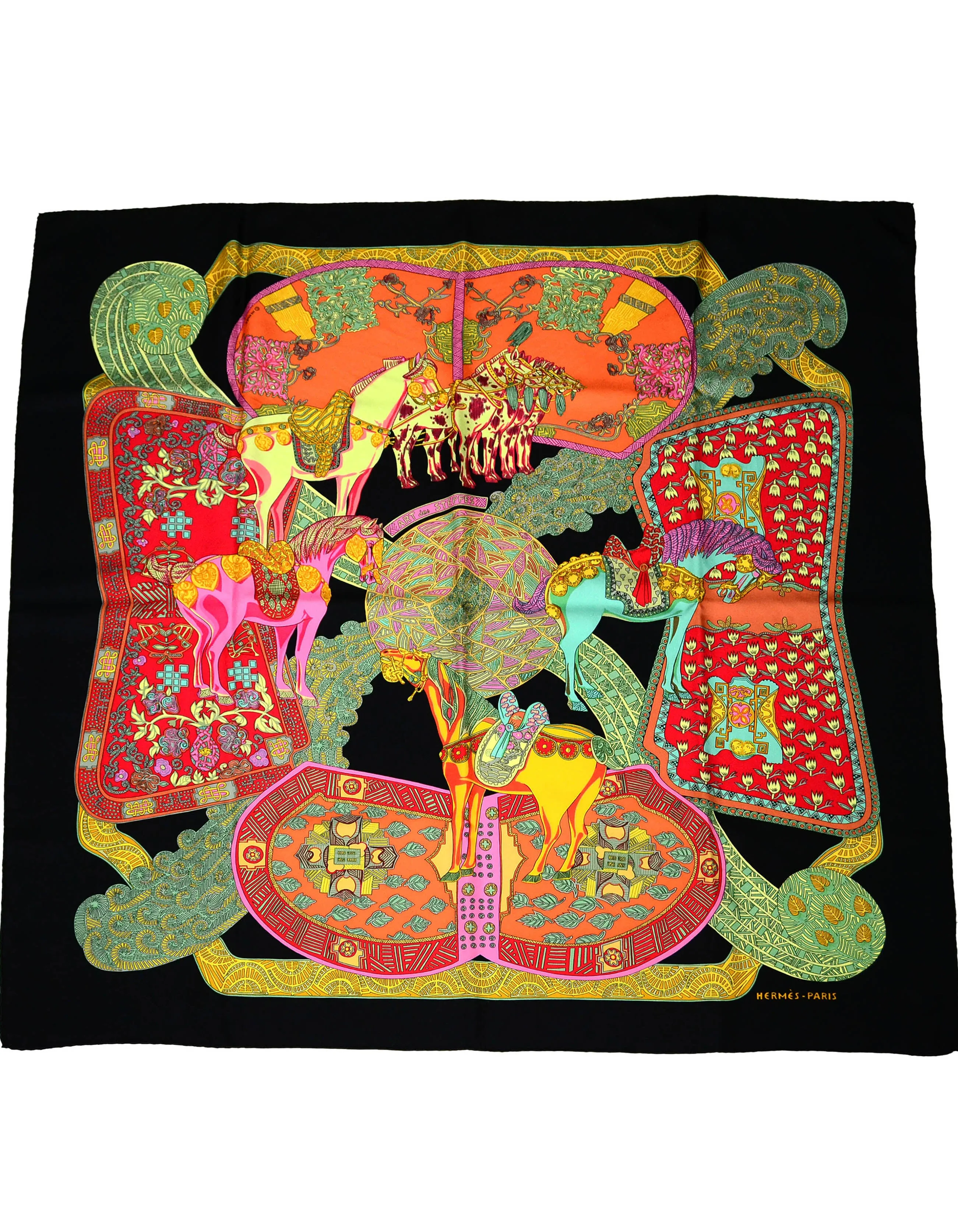 Hermes Black/Multicolor Art des Steppes 90cm Silk Scarf