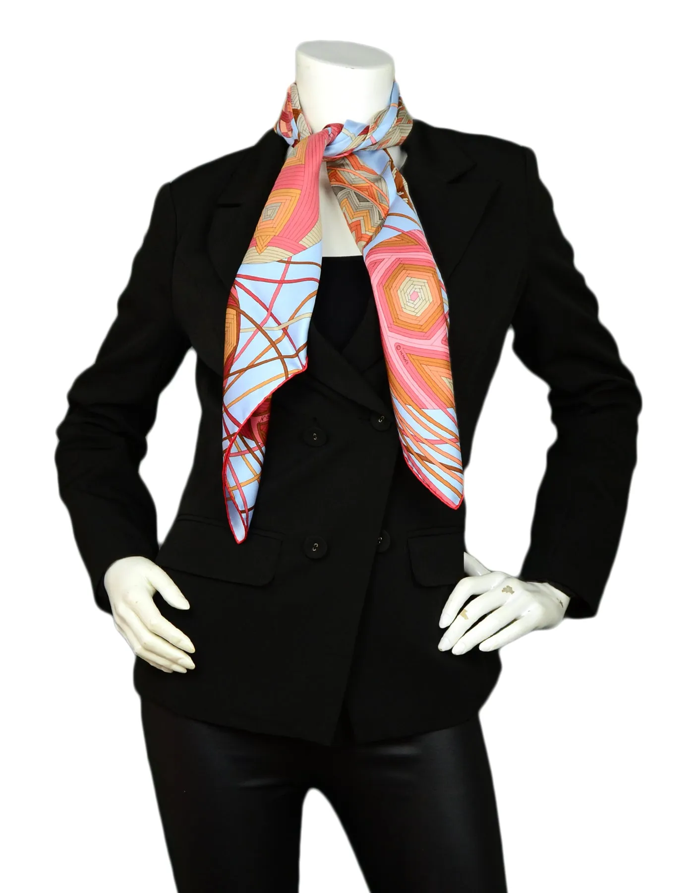 Hermes Blue Marron L'Art du Temari 90cm Silk Scarf designed by Nathalie Vialars