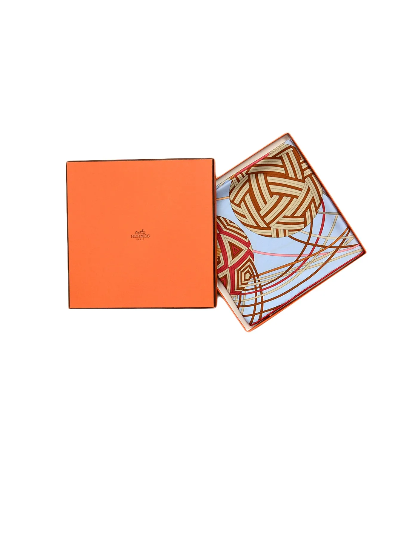 Hermes Blue Marron L'Art du Temari 90cm Silk Scarf designed by Nathalie Vialars