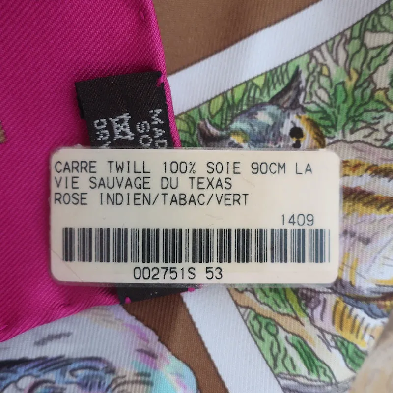 Hermes La Vie Sauvage du Texas 90cm Scarf Fuchsia Silk Twill NEW Kermit Oliver