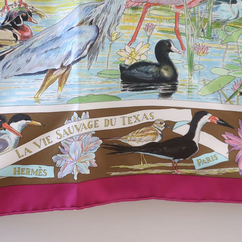 Hermes La Vie Sauvage du Texas 90cm Scarf Fuchsia Silk Twill NEW Kermit Oliver