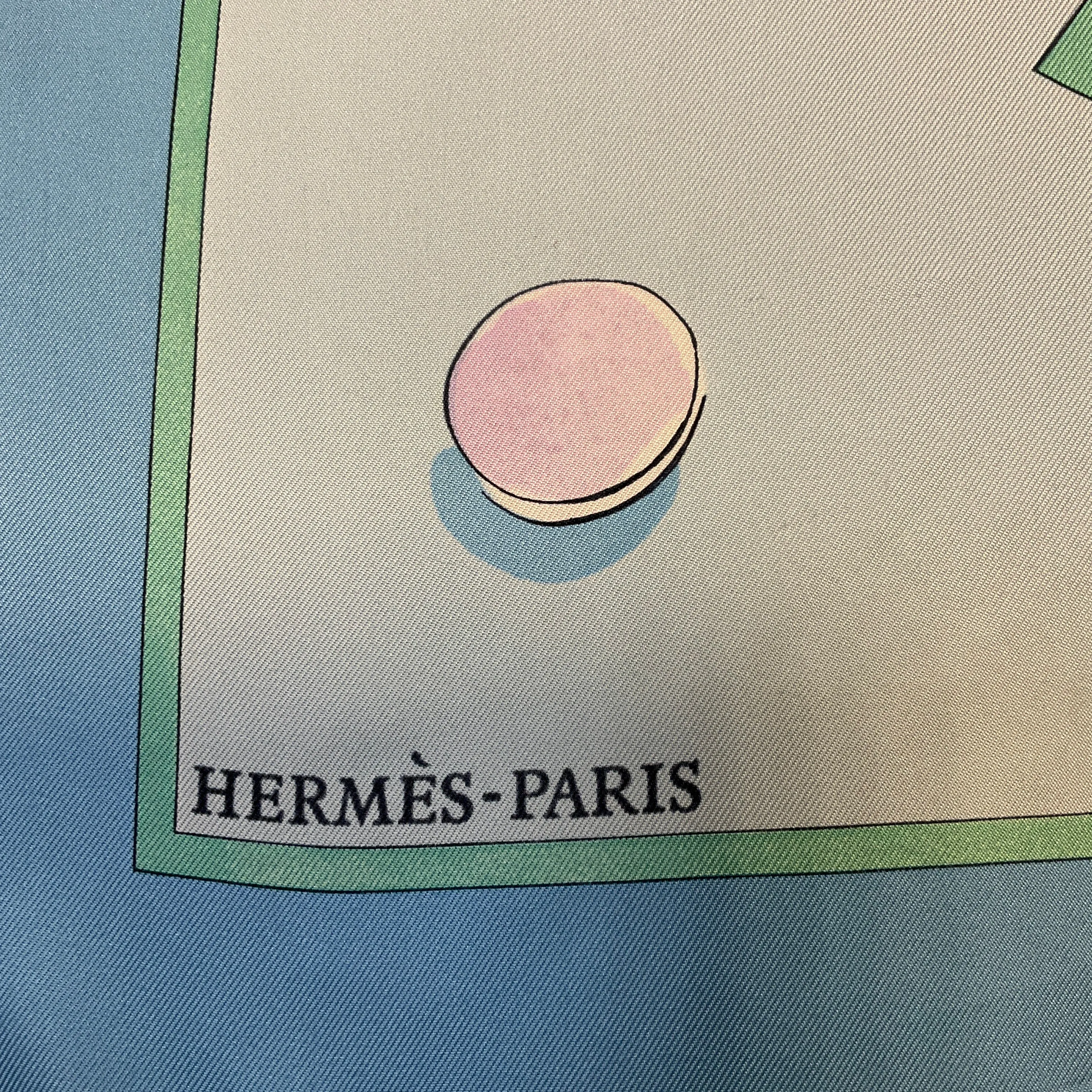 Hermes Light Blue Multi Le Jeu des Petits Bonheurs Print Square Silk Twill Scarf