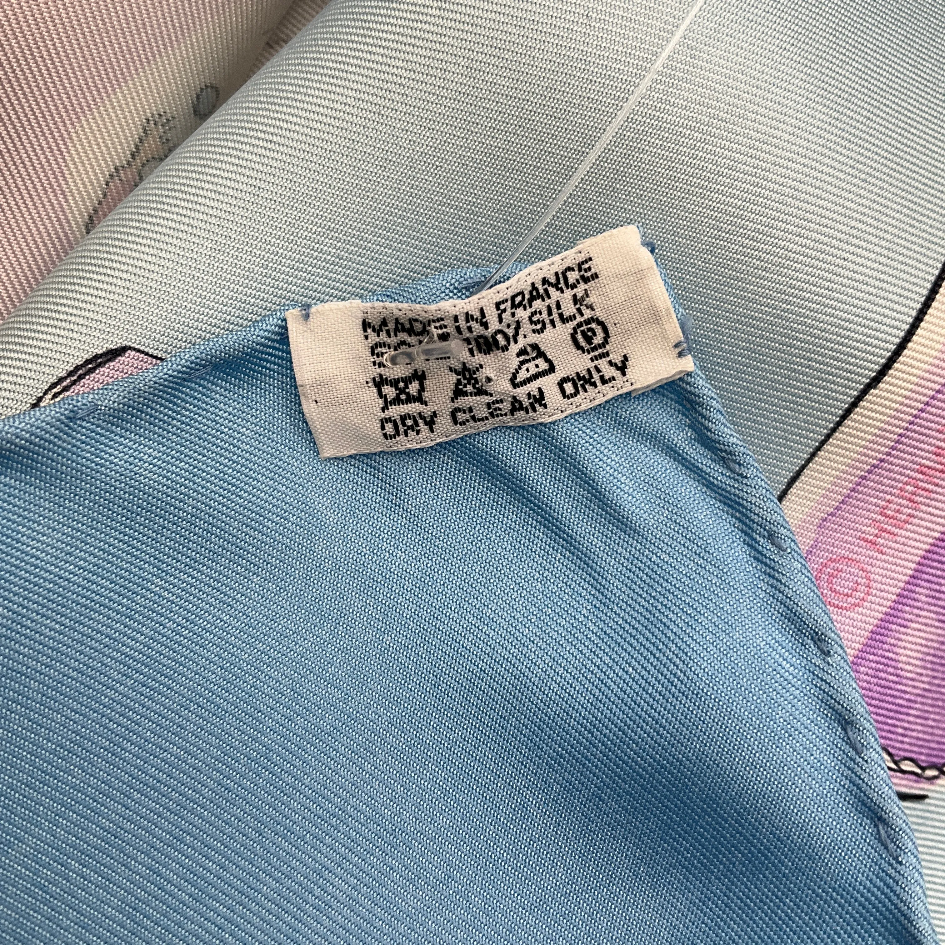 Hermes Light Blue Multi Le Jeu des Petits Bonheurs Print Square Silk Twill Scarf