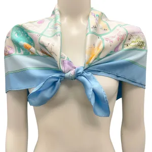 Hermes Light Blue Multi Le Jeu des Petits Bonheurs Print Square Silk Twill Scarf