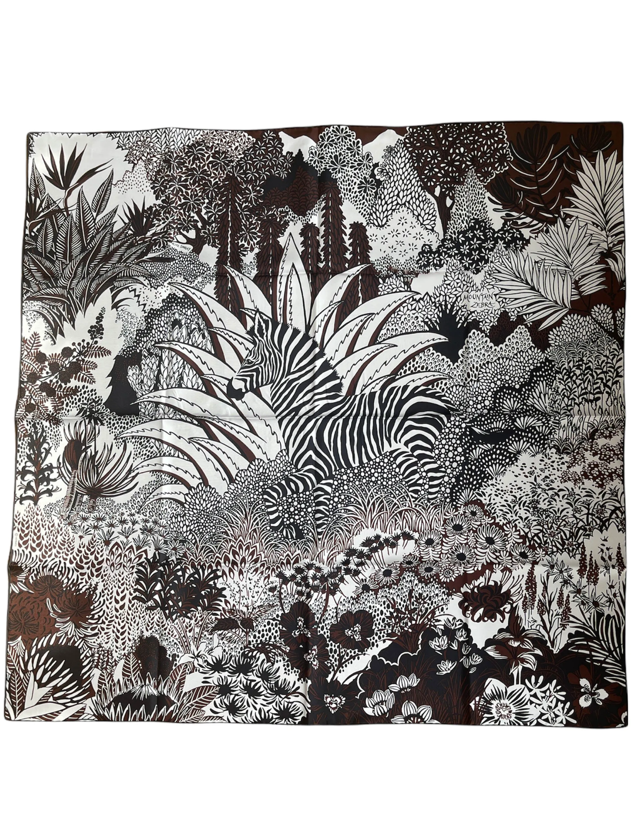 Hermes NEW Brown Mountain Zebra 90cm Silk Scarf