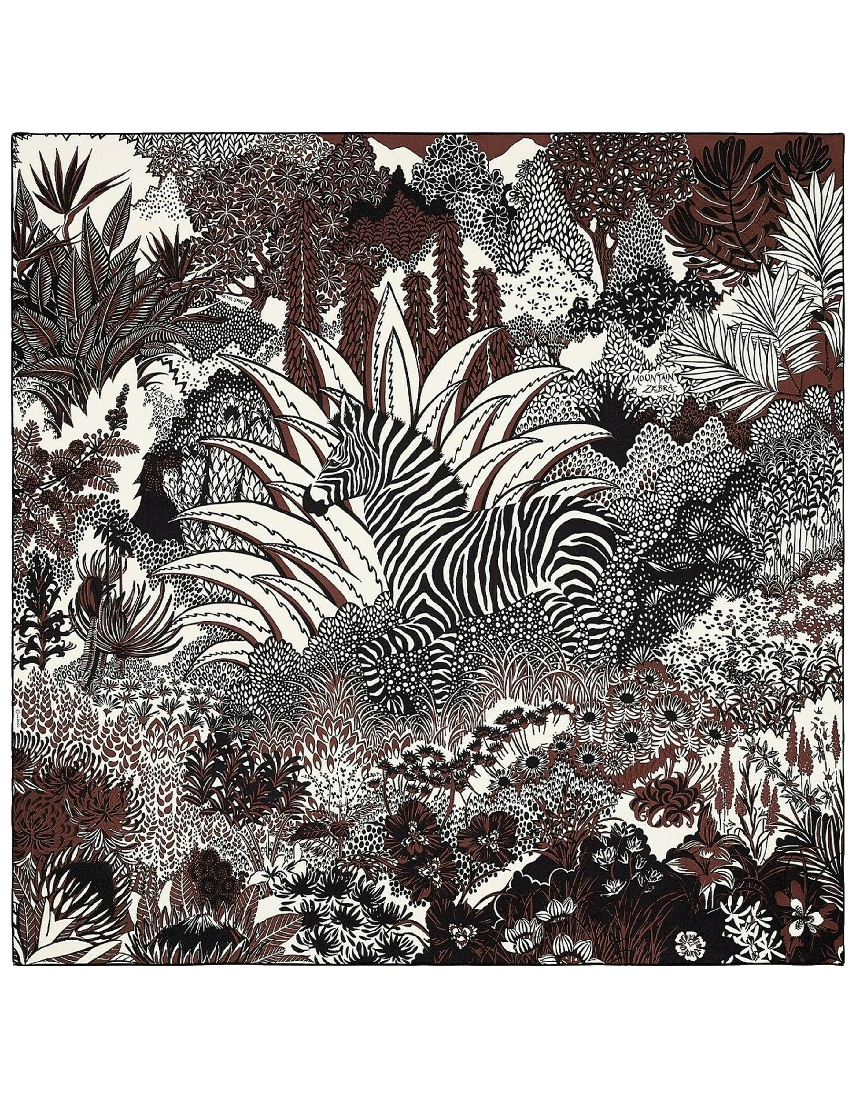 Hermes NEW Brown Mountain Zebra 90cm Silk Scarf