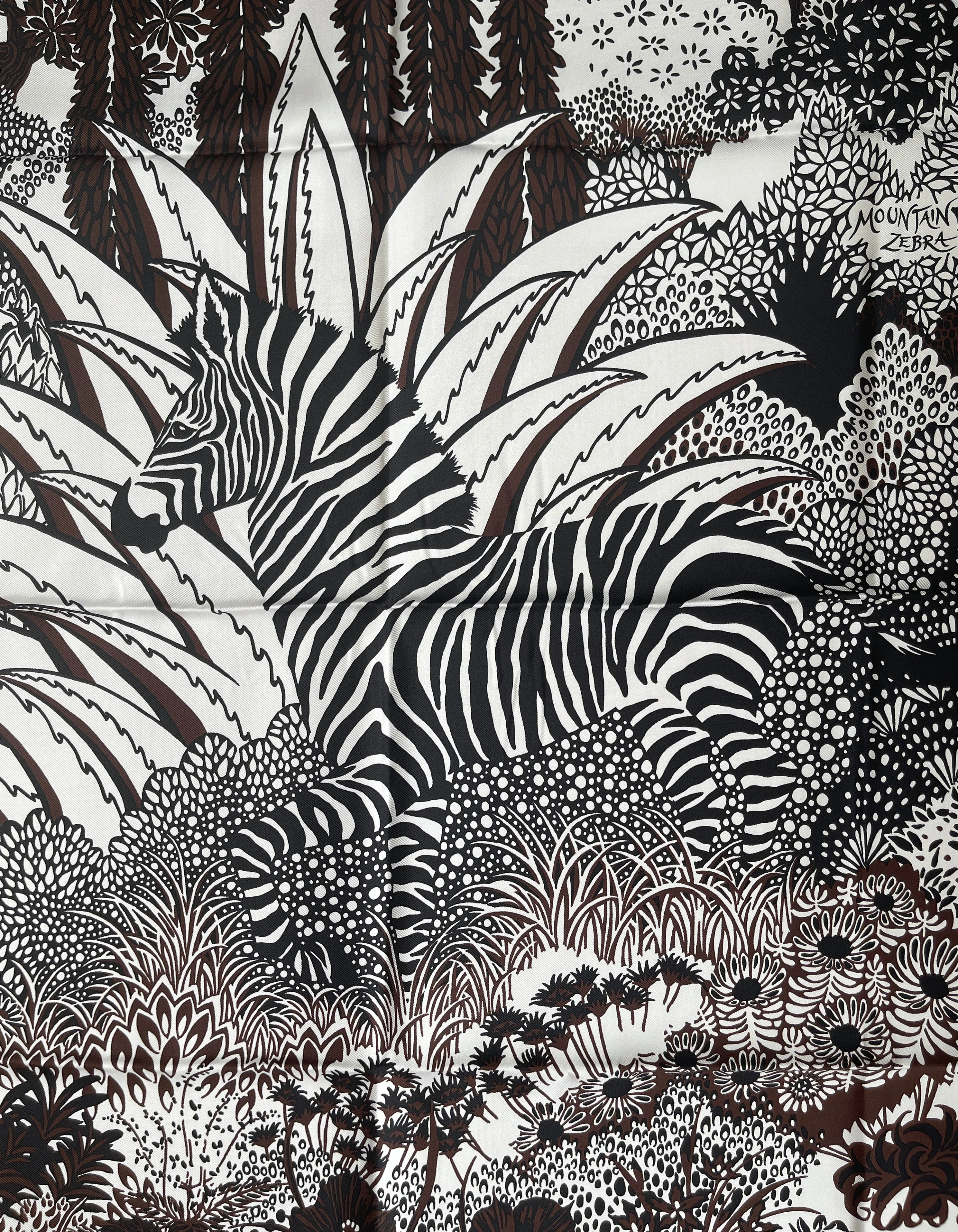 Hermes NEW Brown Mountain Zebra 90cm Silk Scarf