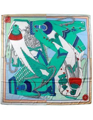 Hermes NEW Grey/Aqua Zouaves et Dragons 140cm Silk/Cashmere Shawl Scarf