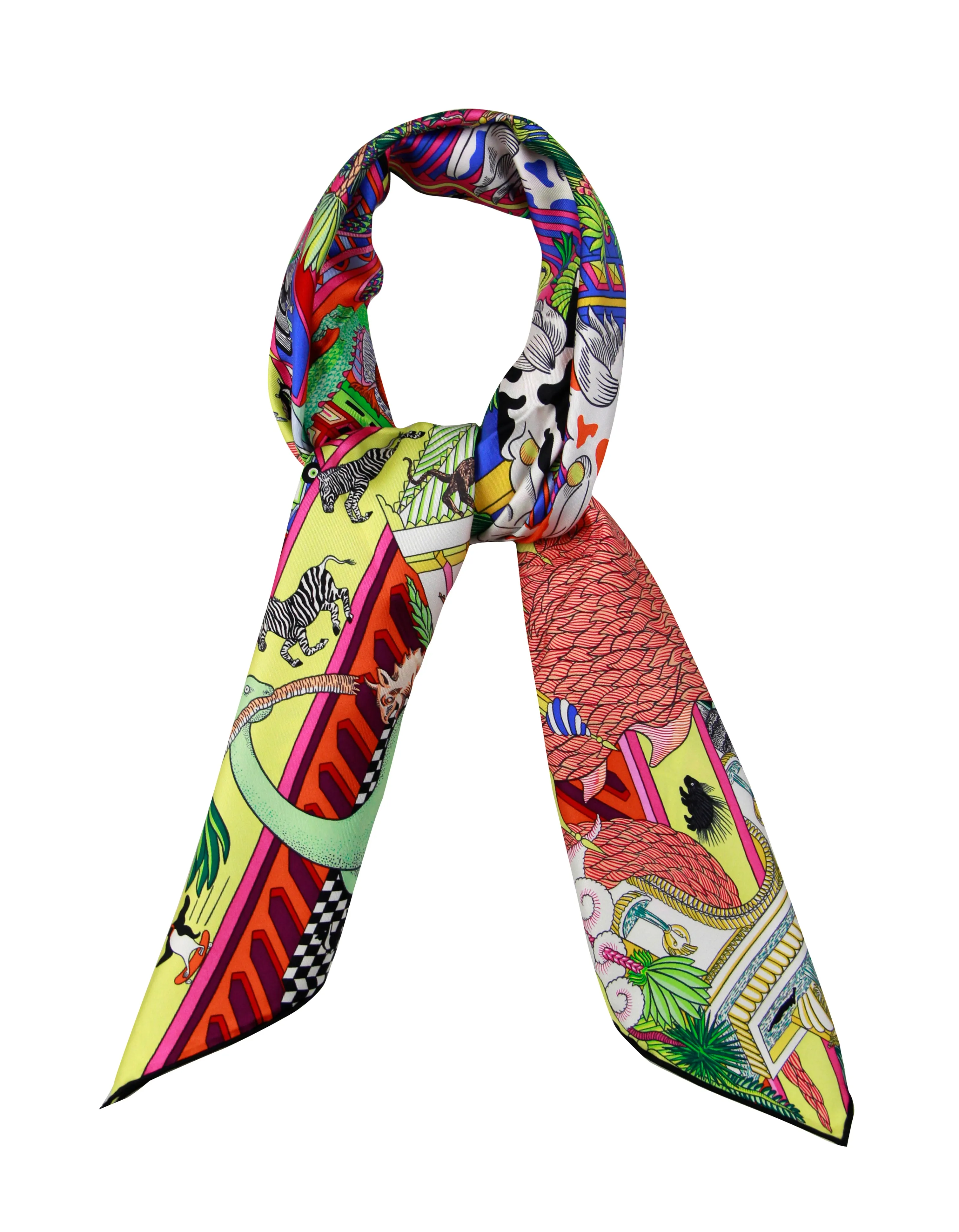 Hermes NEW RARE Multicolor Animapolis 90cm Silk Scarf