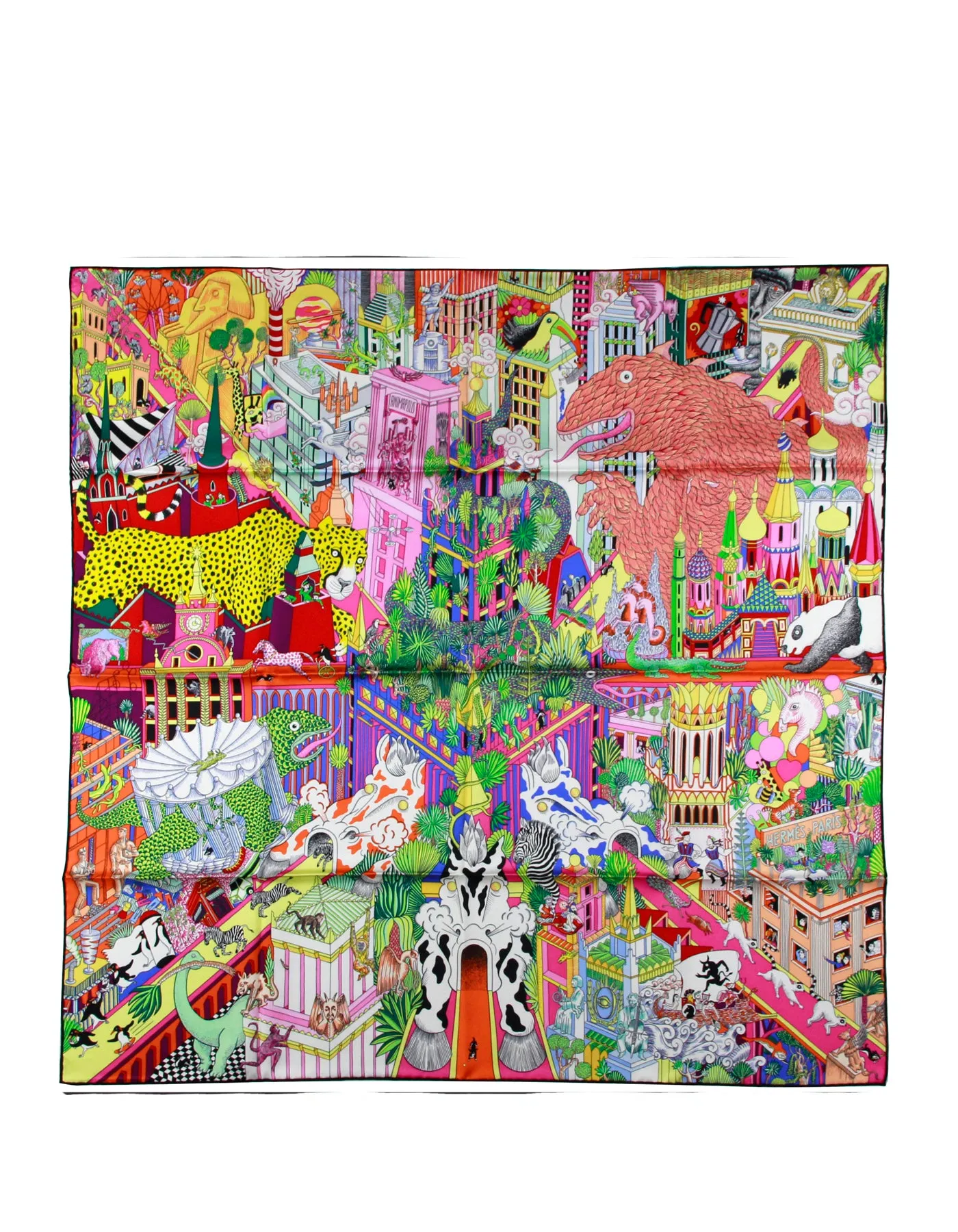 Hermes NEW RARE Multicolor Animapolis 90cm Silk Scarf