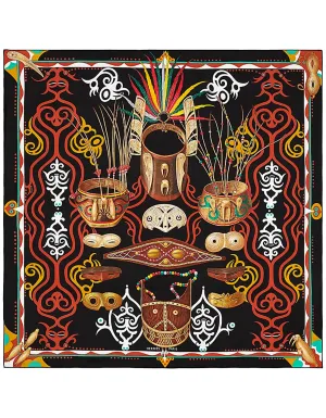 Hermes Noir/Acajou/Menthol Le Regard De L'Arctique 90cm Silk Scarf