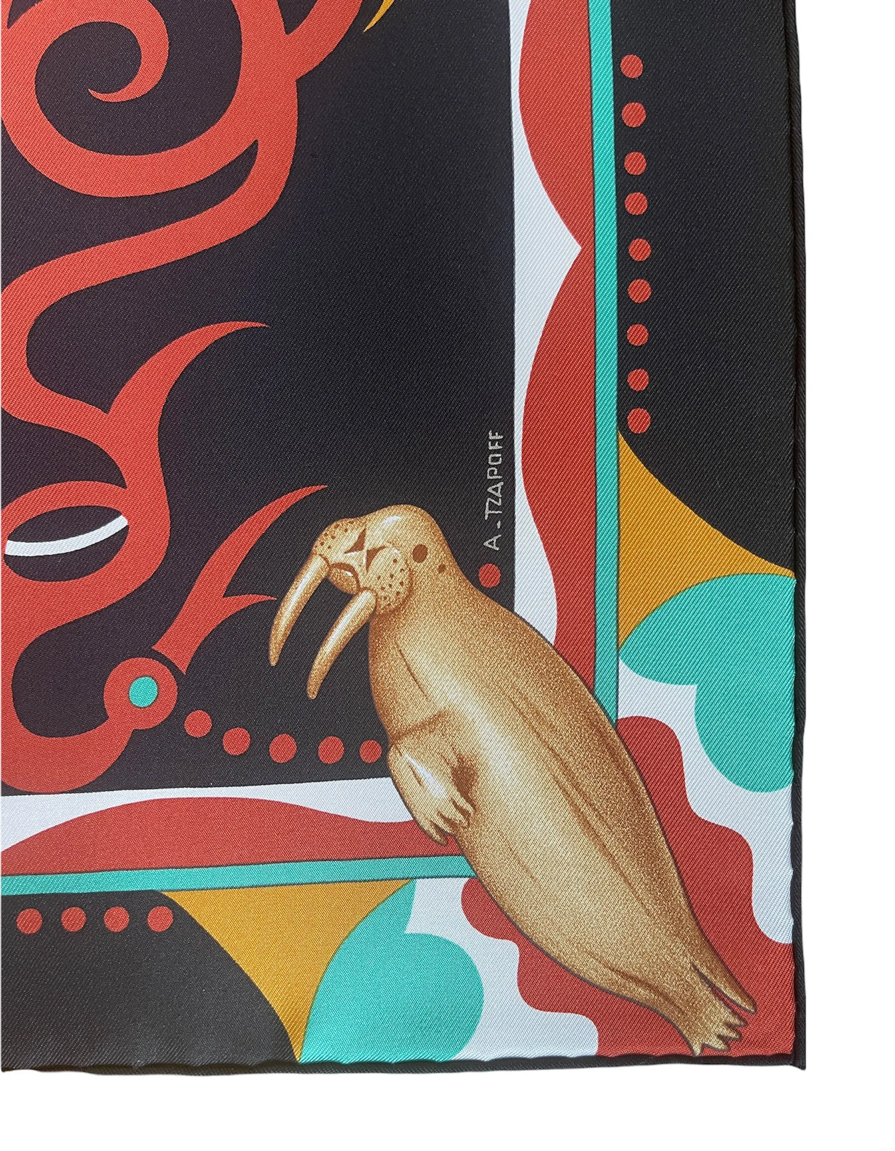 Hermes Noir/Acajou/Menthol Le Regard De L'Arctique 90cm Silk Scarf