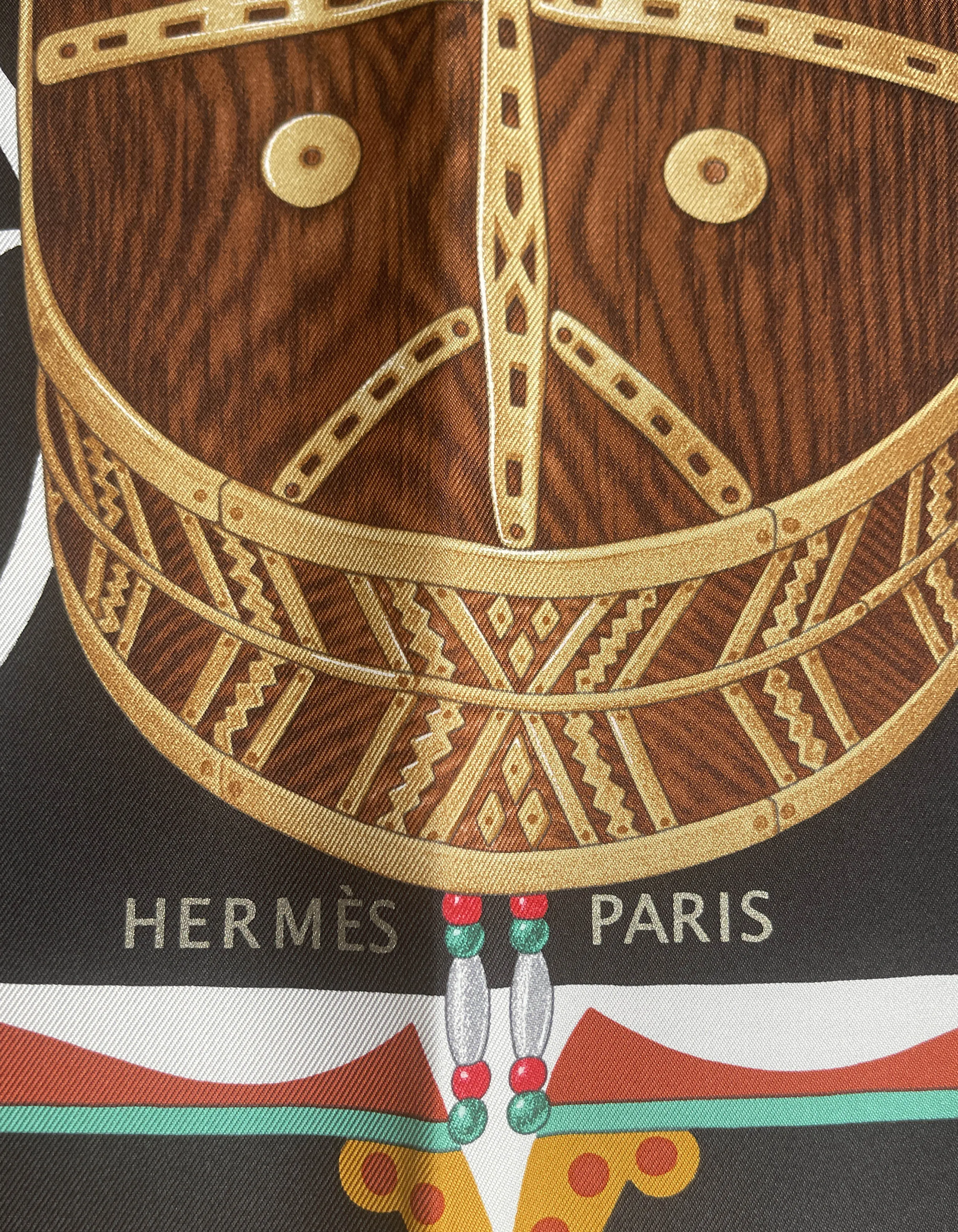 Hermes Noir/Acajou/Menthol Le Regard De L'Arctique 90cm Silk Scarf