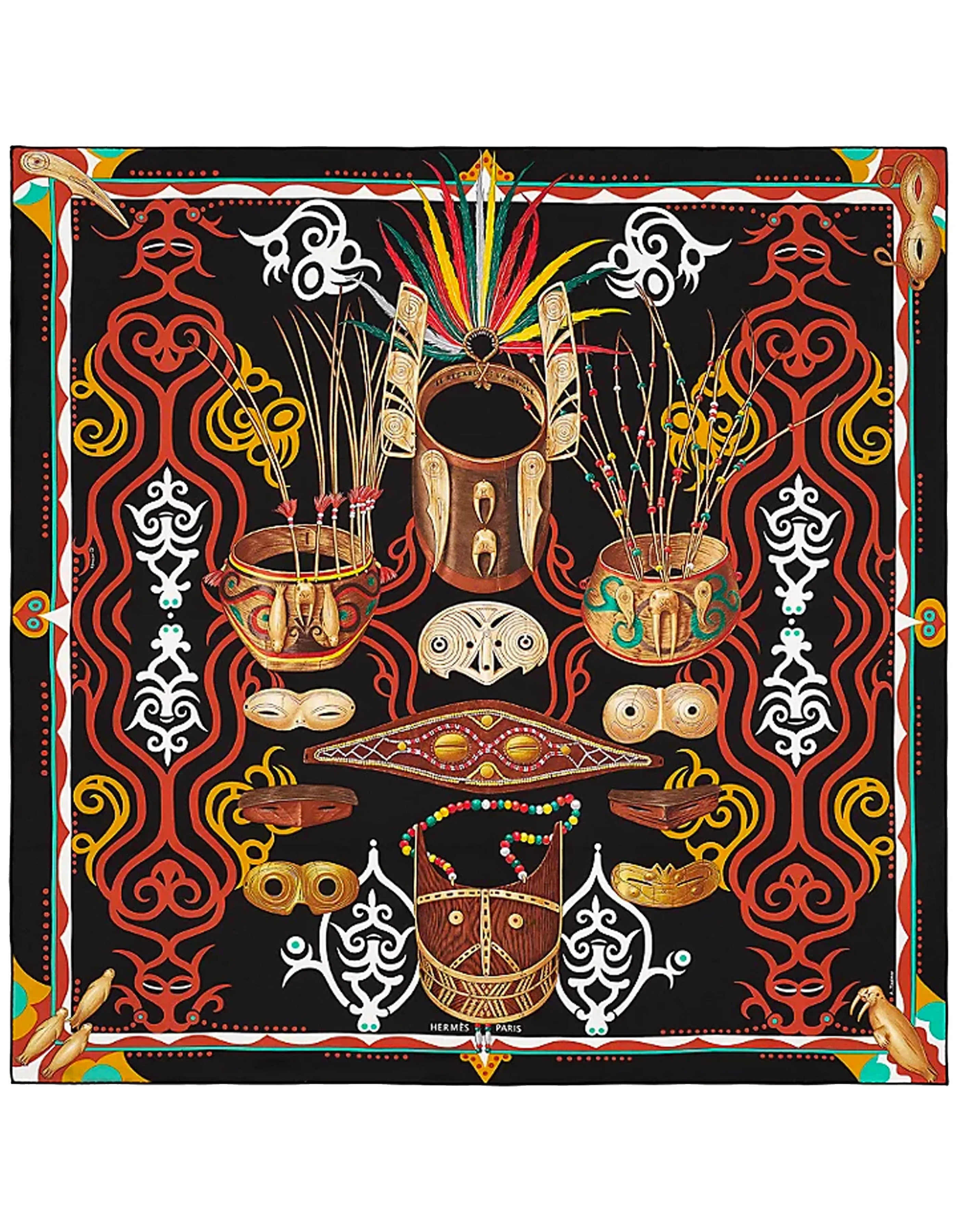 Hermes Noir/Acajou/Menthol Le Regard De L'Arctique 90cm Silk Scarf