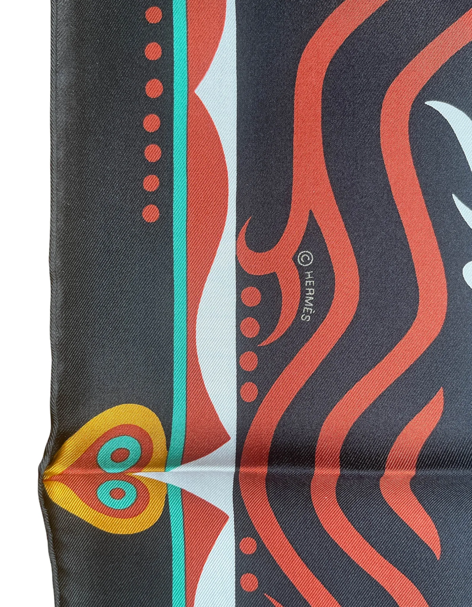 Hermes Noir/Acajou/Menthol Le Regard De L'Arctique 90cm Silk Scarf