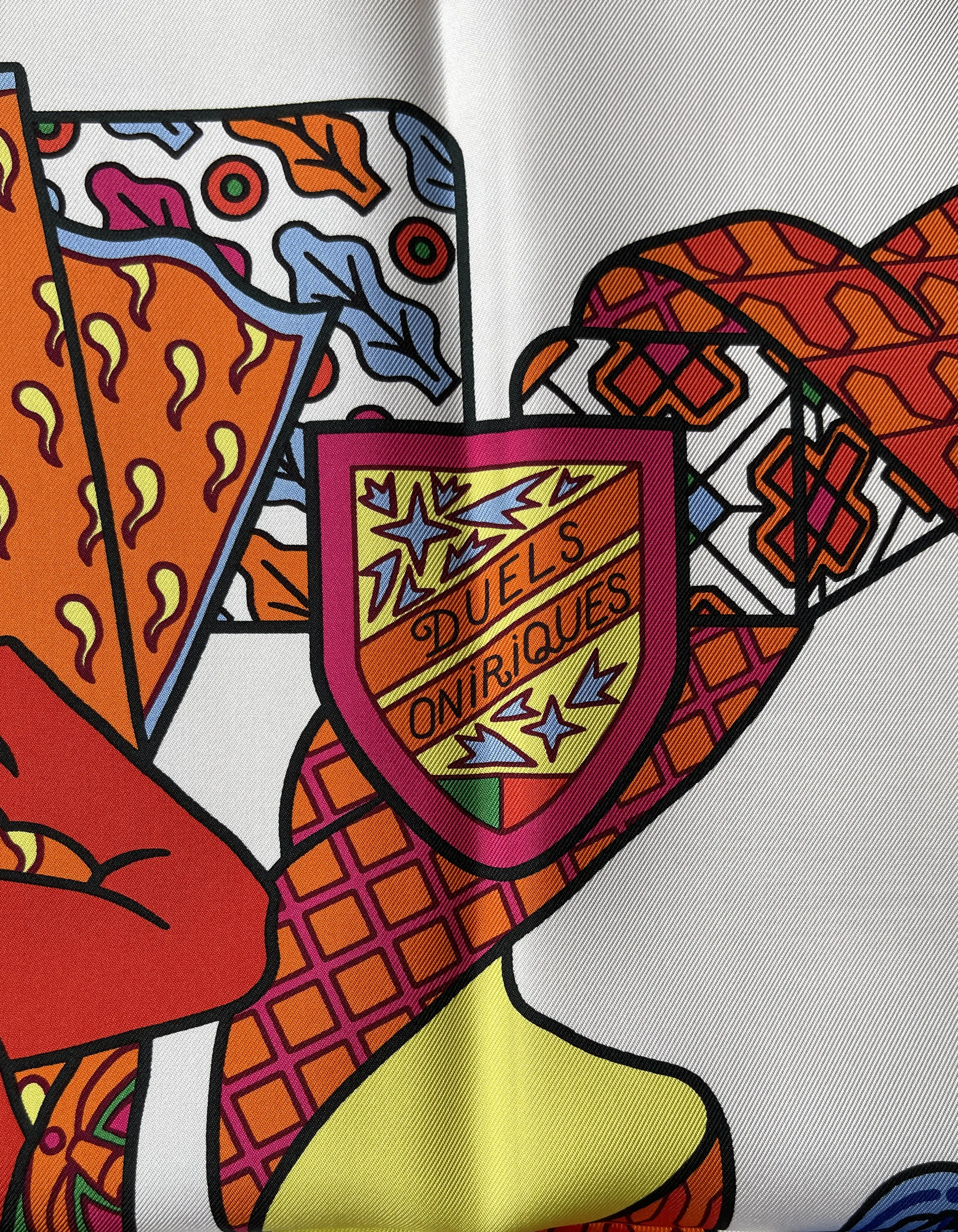 Hermes Orange/White Duels Oniriques 90cm Silk Scarf