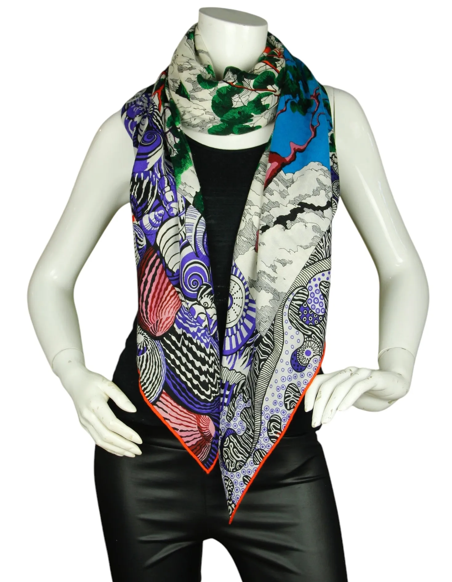 Hermes Sieste Au Paradis 140 Silk/ Cashmere Shawl