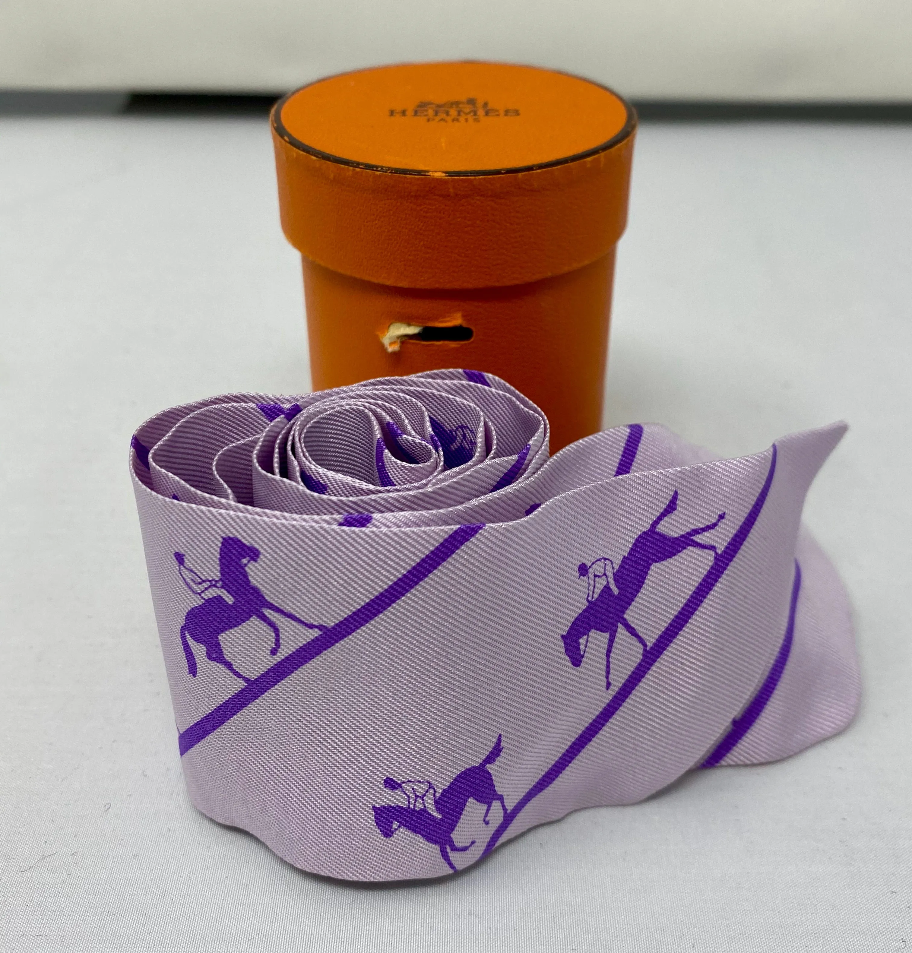 Hermes Silk Twilly Scarf Lavender with Horse