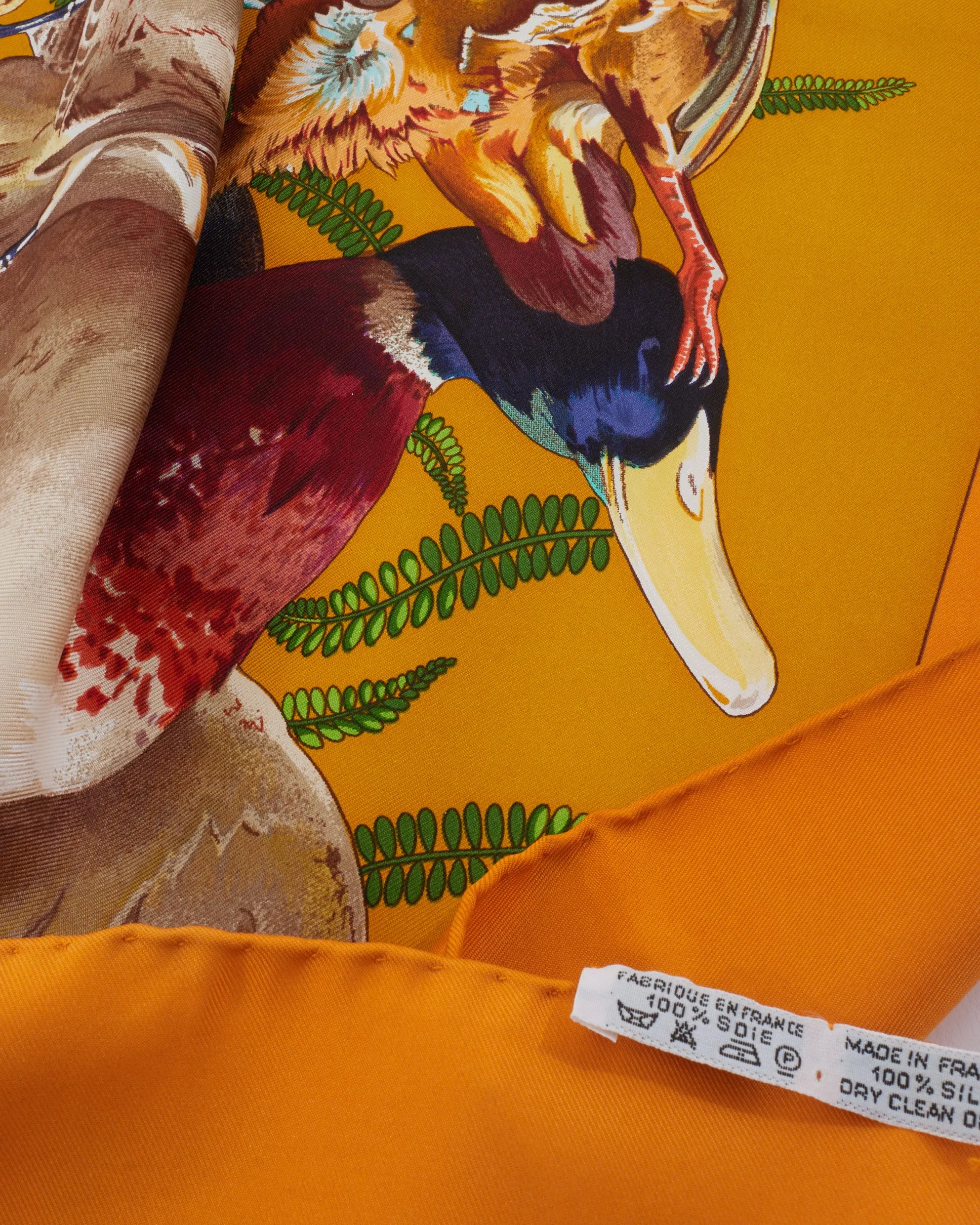 Hermès Orange Multi Bird "H De Linares" Silk Scarf